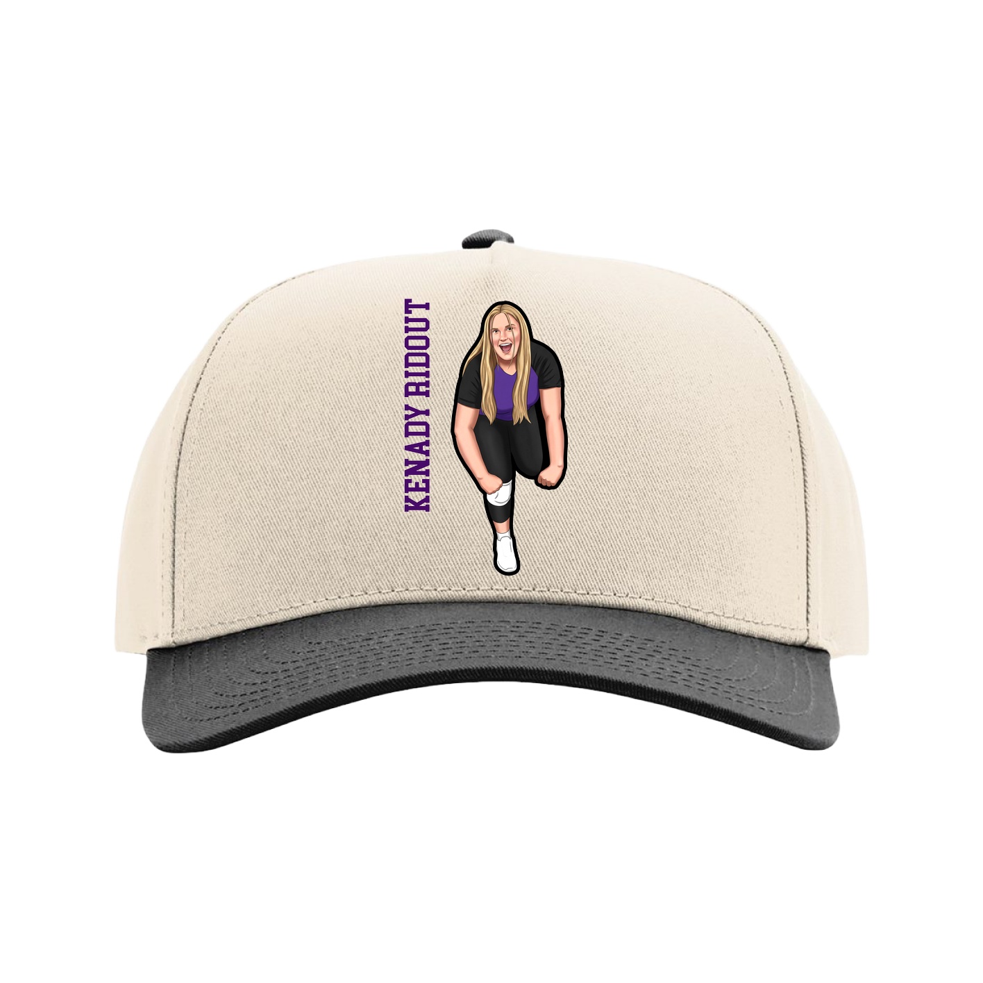 Full Fabric Five-Panel Champ Cap — Name Vertical in Cream/Black