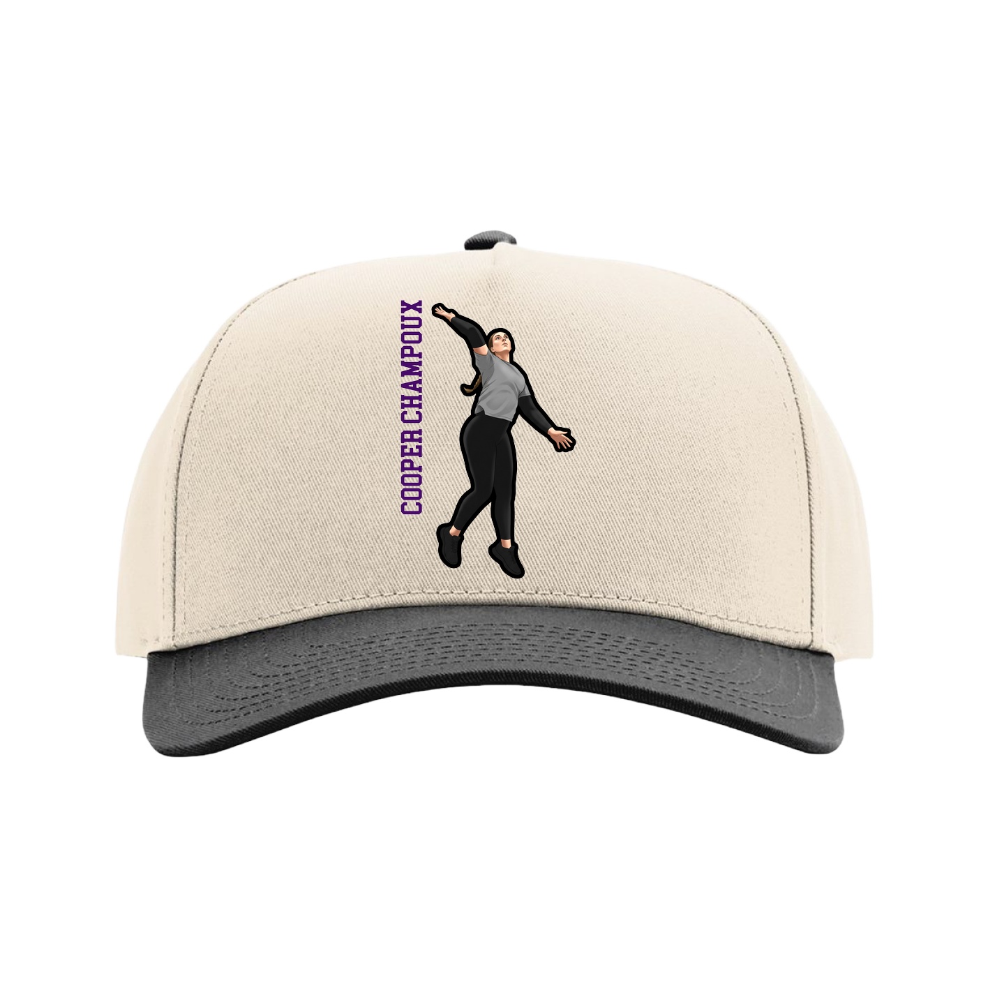 Full Fabric Five-Panel Champ Cap — Name Vertical in Cream/Black