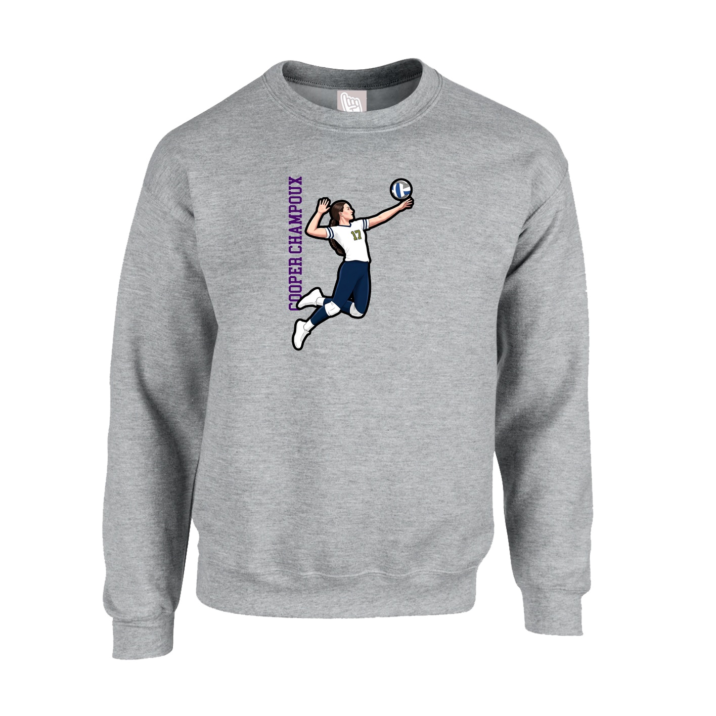 Fleece Crew — Name Vertical in Grey