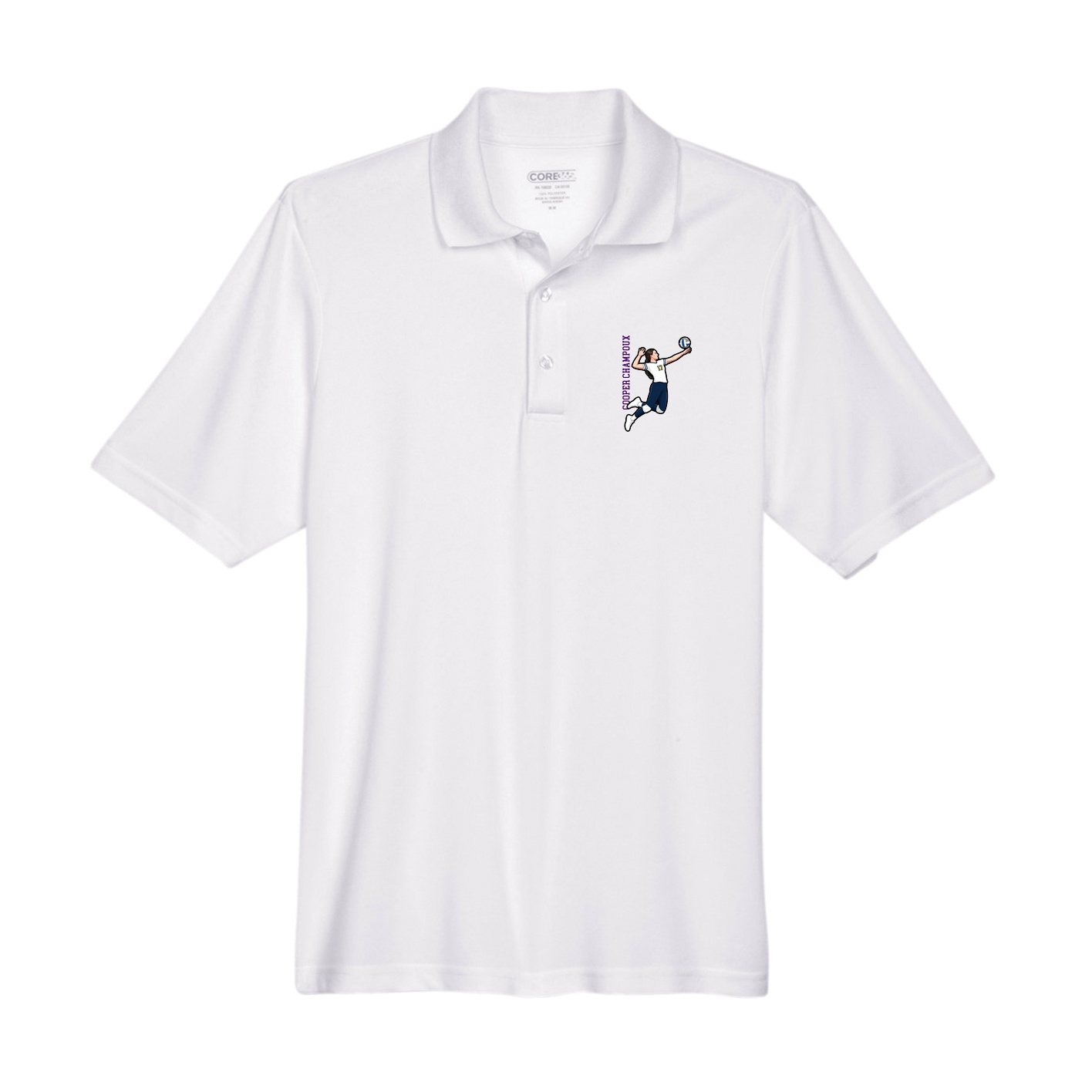 Performance Polo — Name Vertical in White