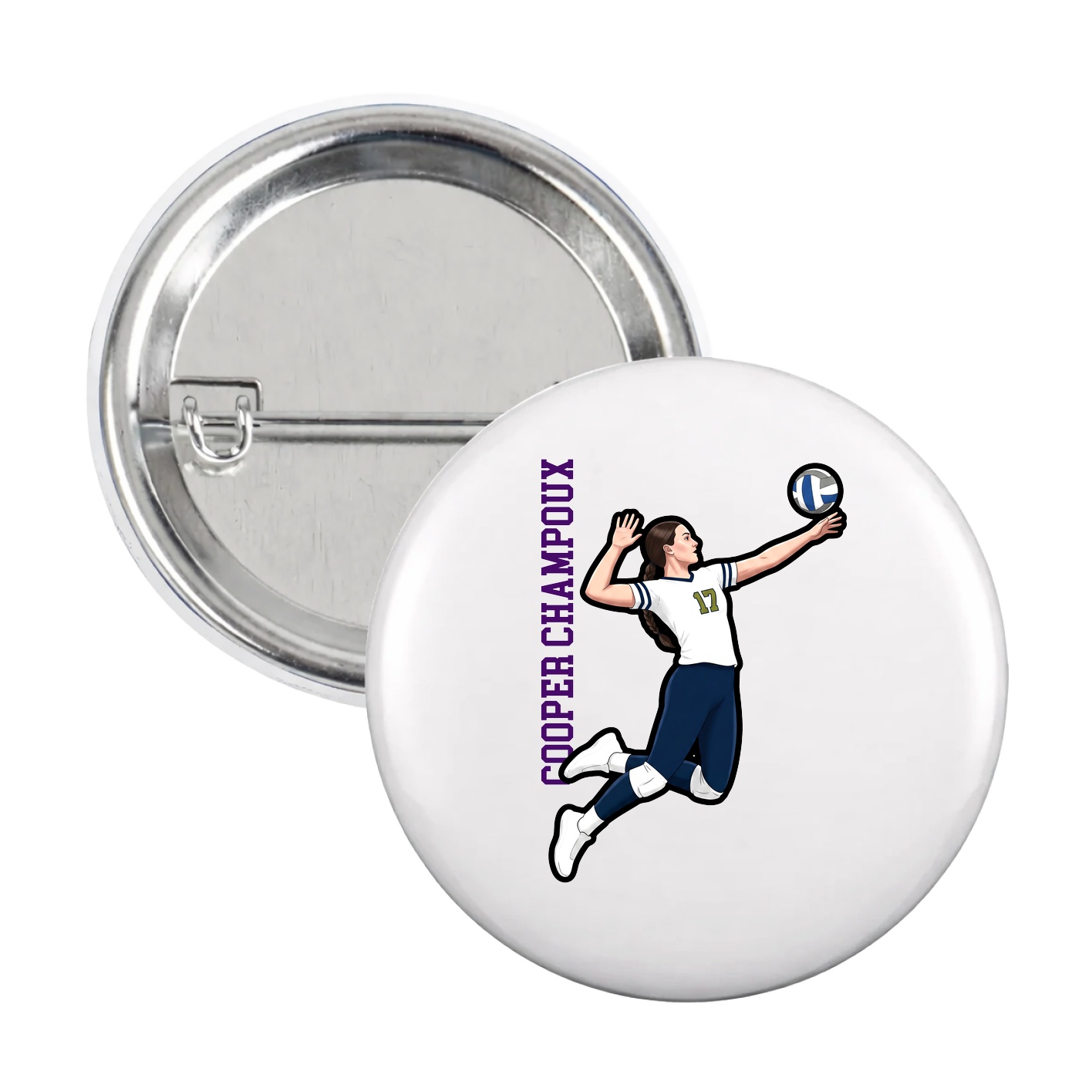 Game Day Button — Name Vertical in White