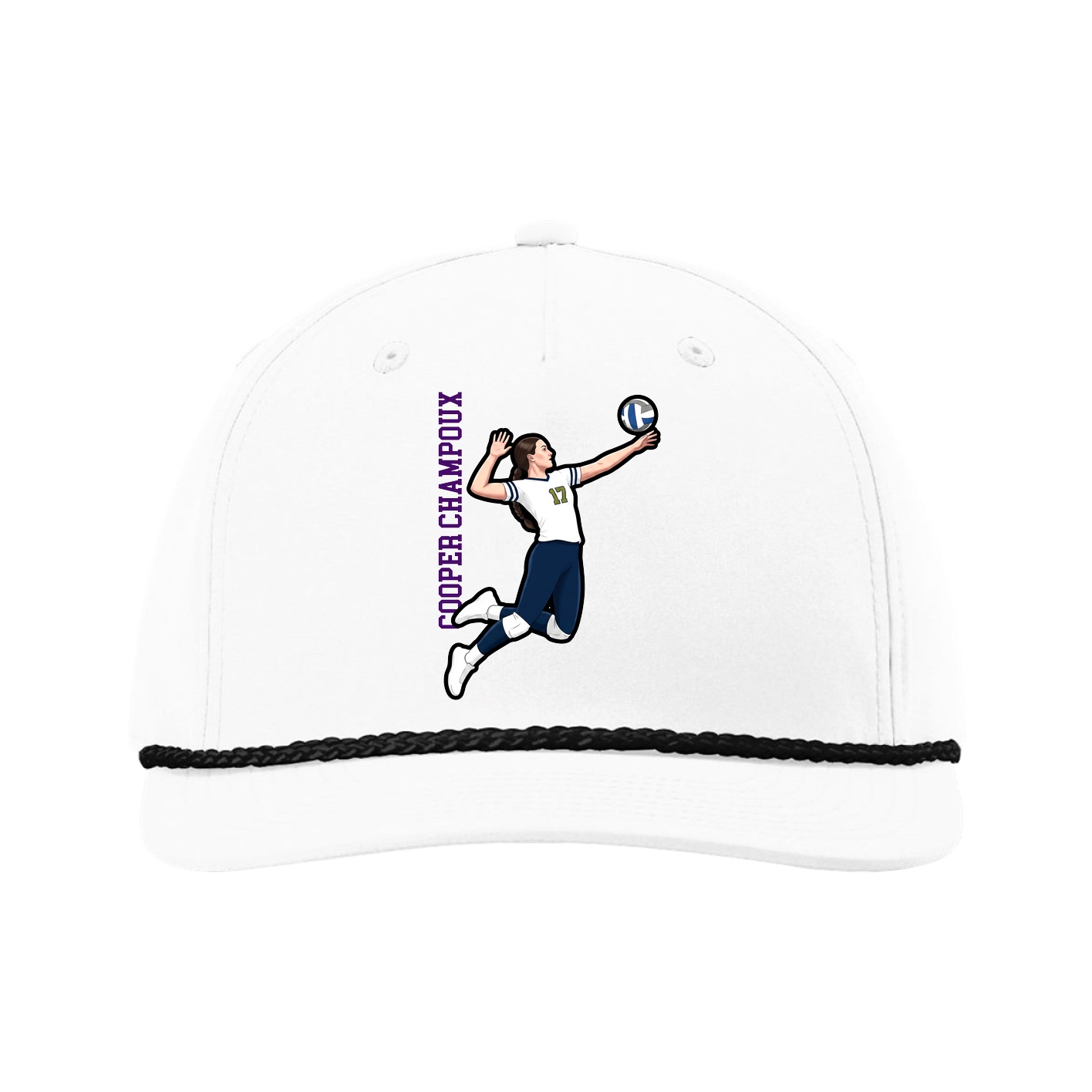 Five-Panel Classic Rope Cap — Name Vertical in White