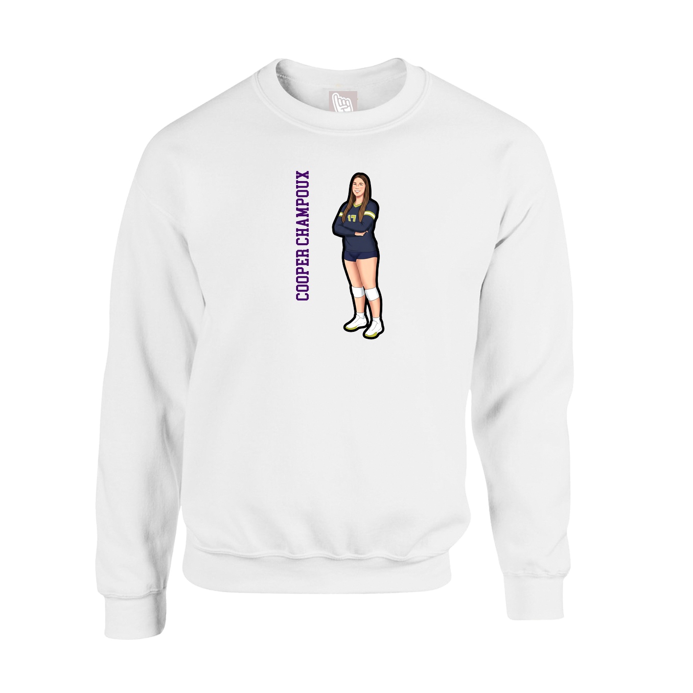 Fleece Crew — Name Vertical in White