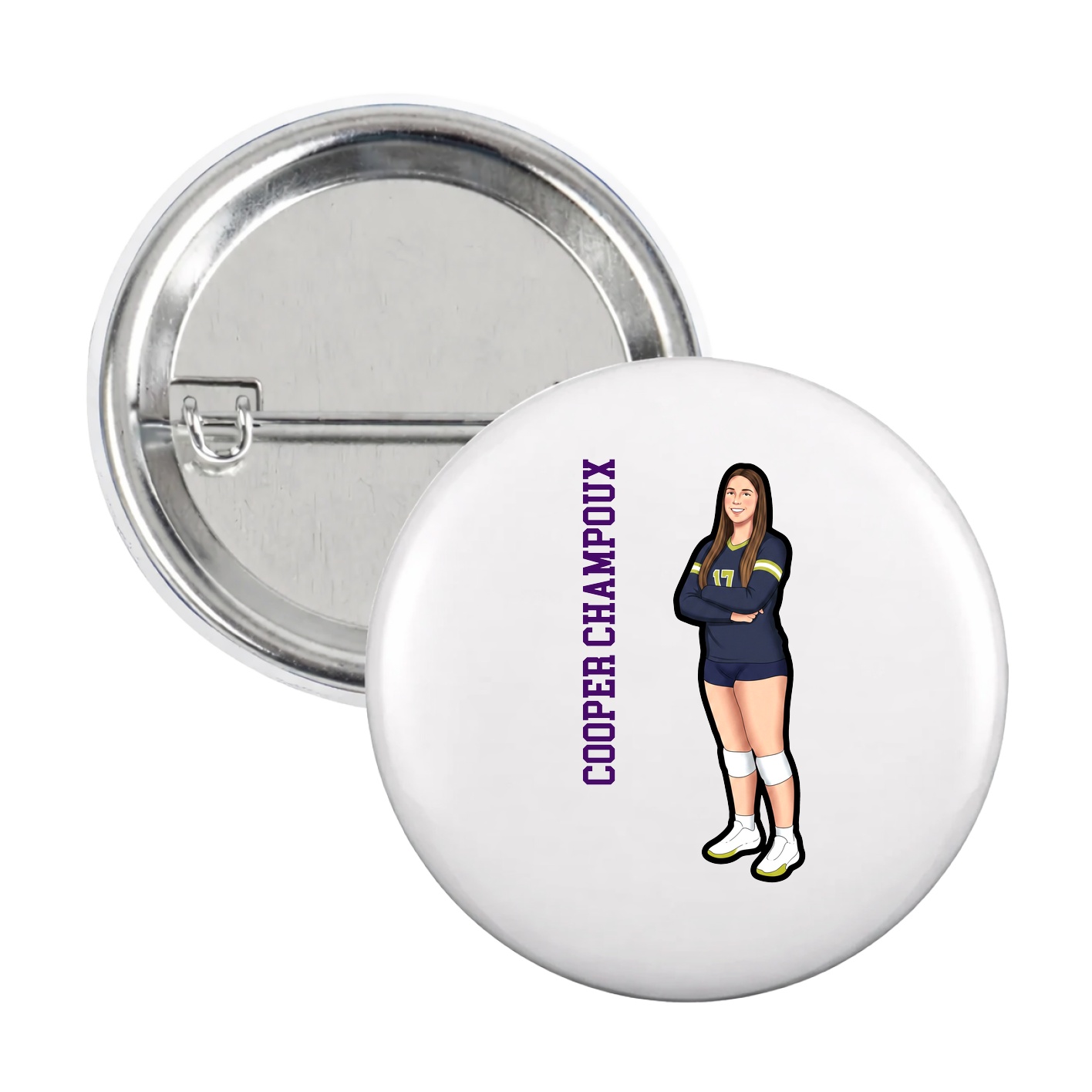 Game Day Button — Name Vertical in White