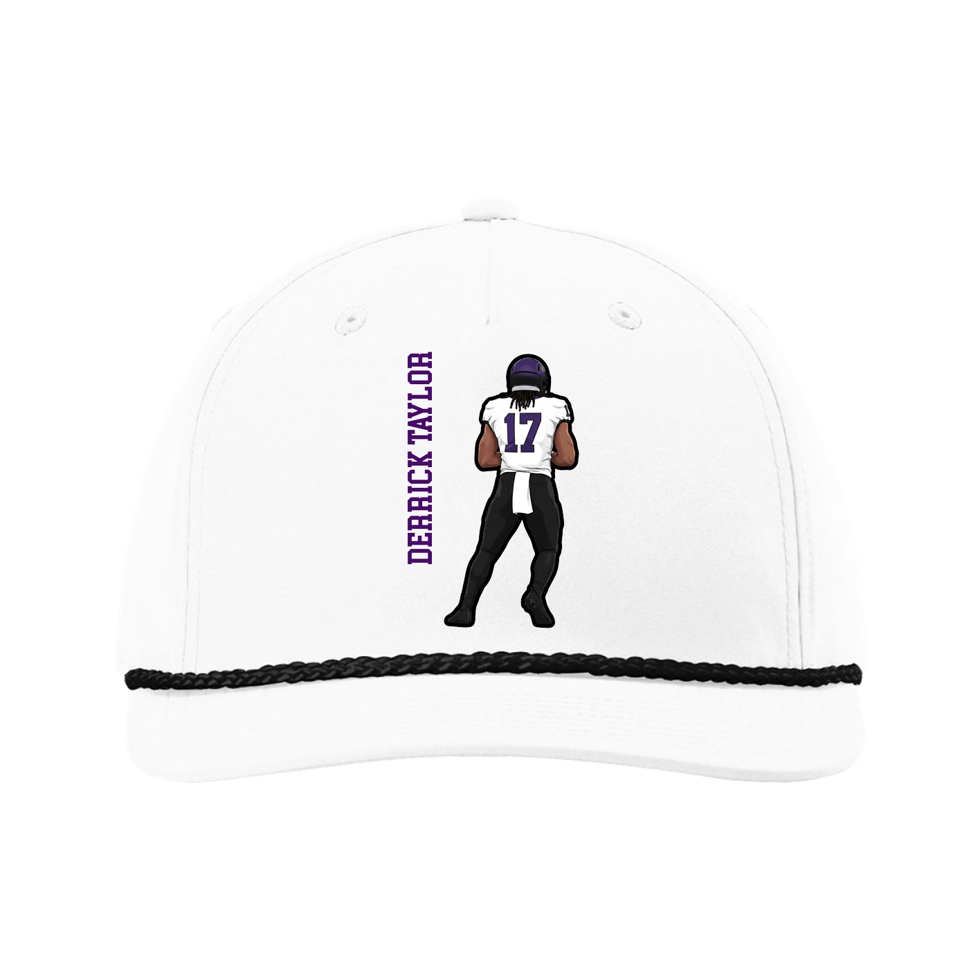 Five-Panel Classic Rope Cap — Name Vertical in White
