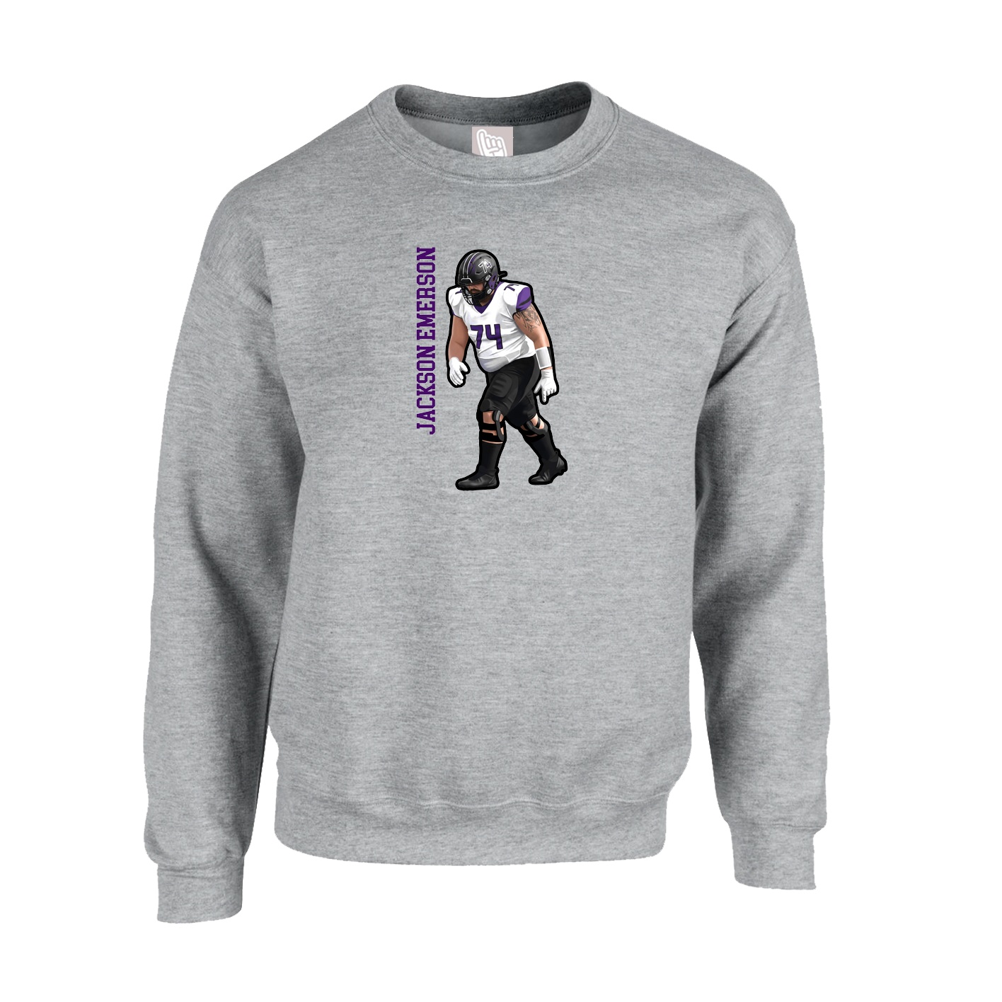 Fleece Crew — Name Vertical in Grey