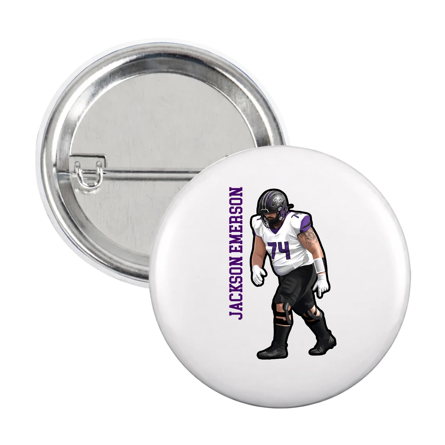 Game Day Button — Name Vertical in White