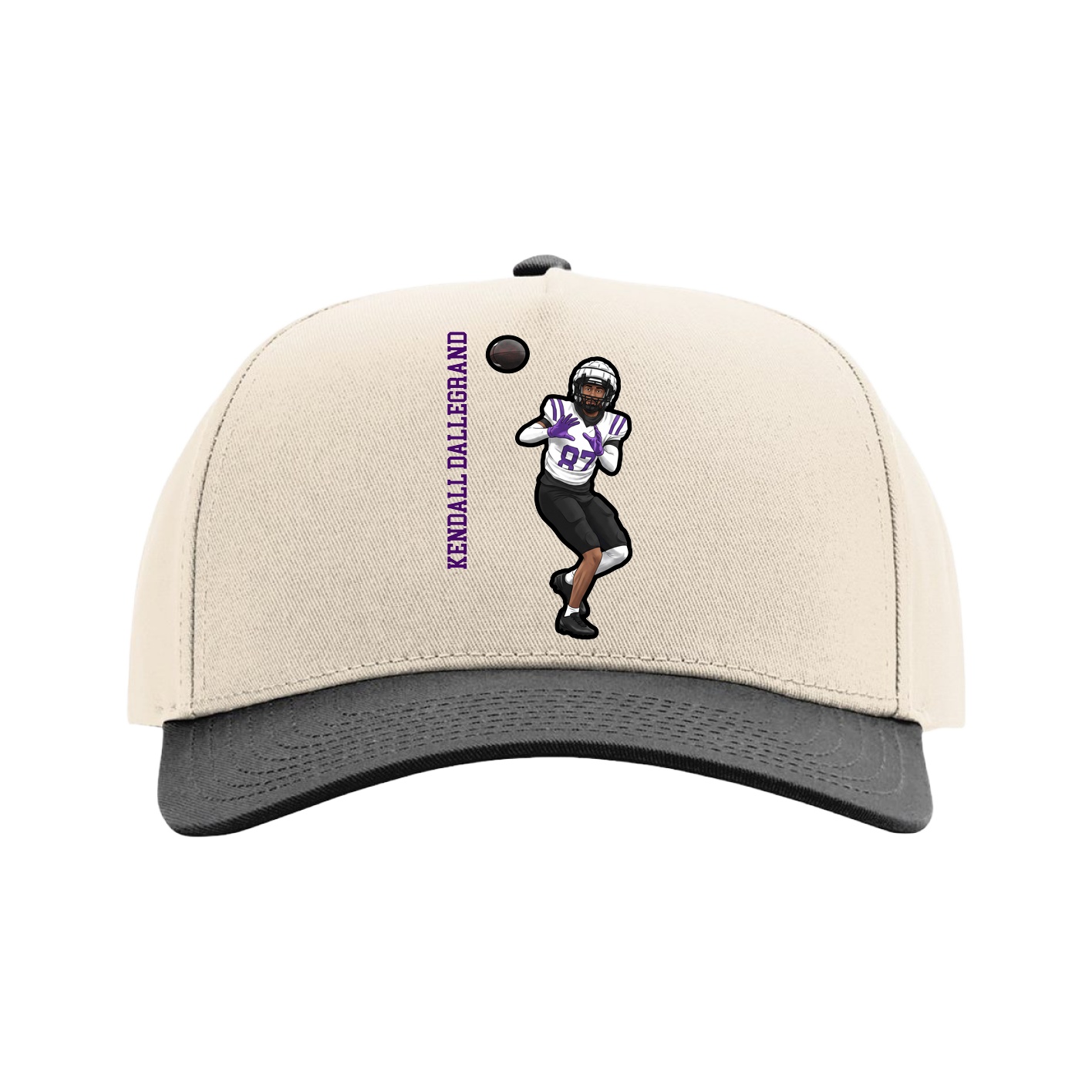 Full Fabric Five-Panel Champ Cap — Name Vertical in Cream/Black
