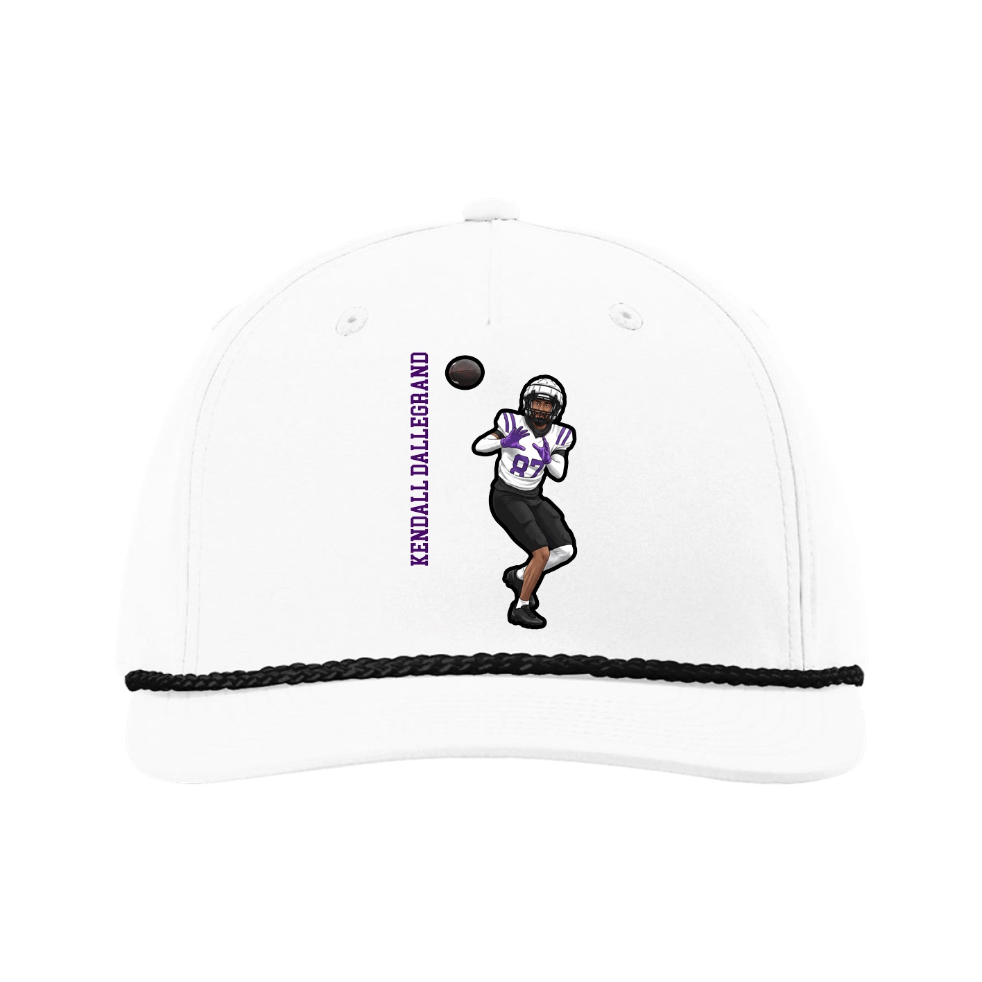 Five-Panel Classic Rope Cap — Name Vertical in White
