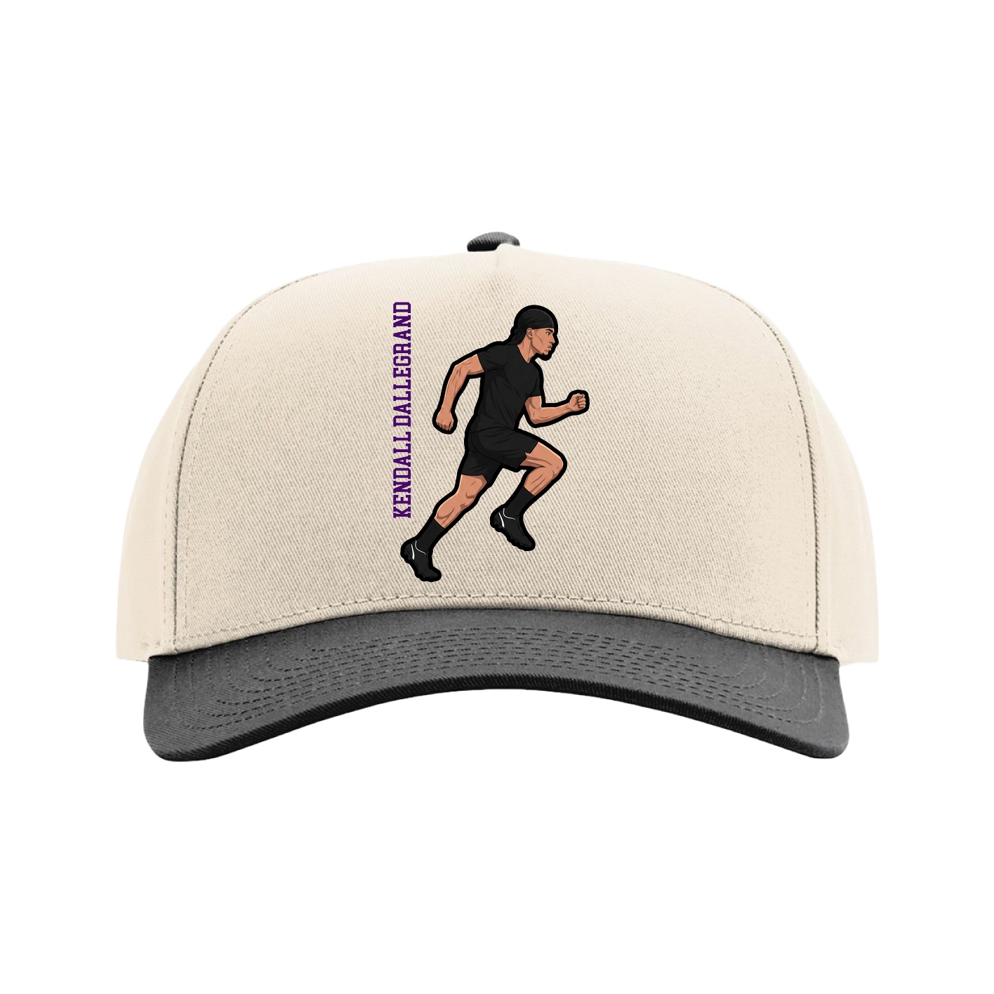 Full Fabric Five-Panel Champ Cap — Name Vertical in Cream/Black