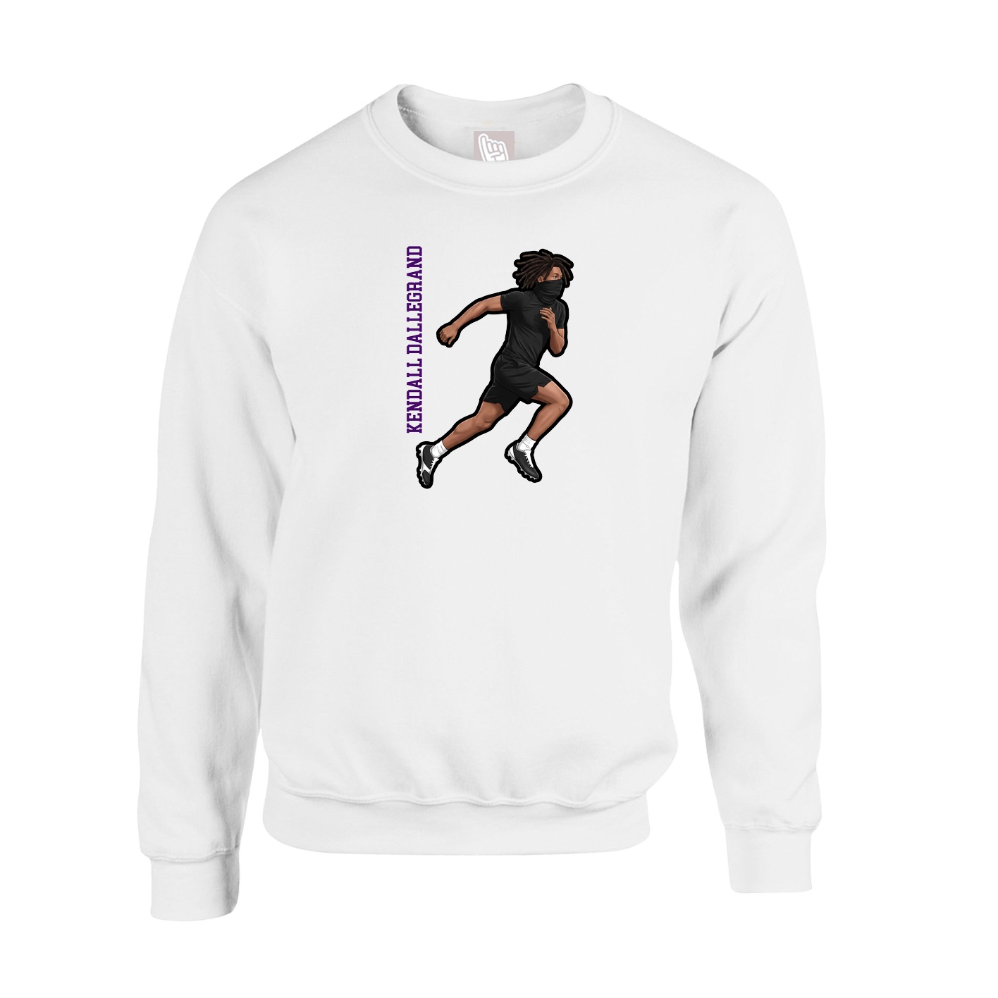 Fleece Crew — Name Vertical in White