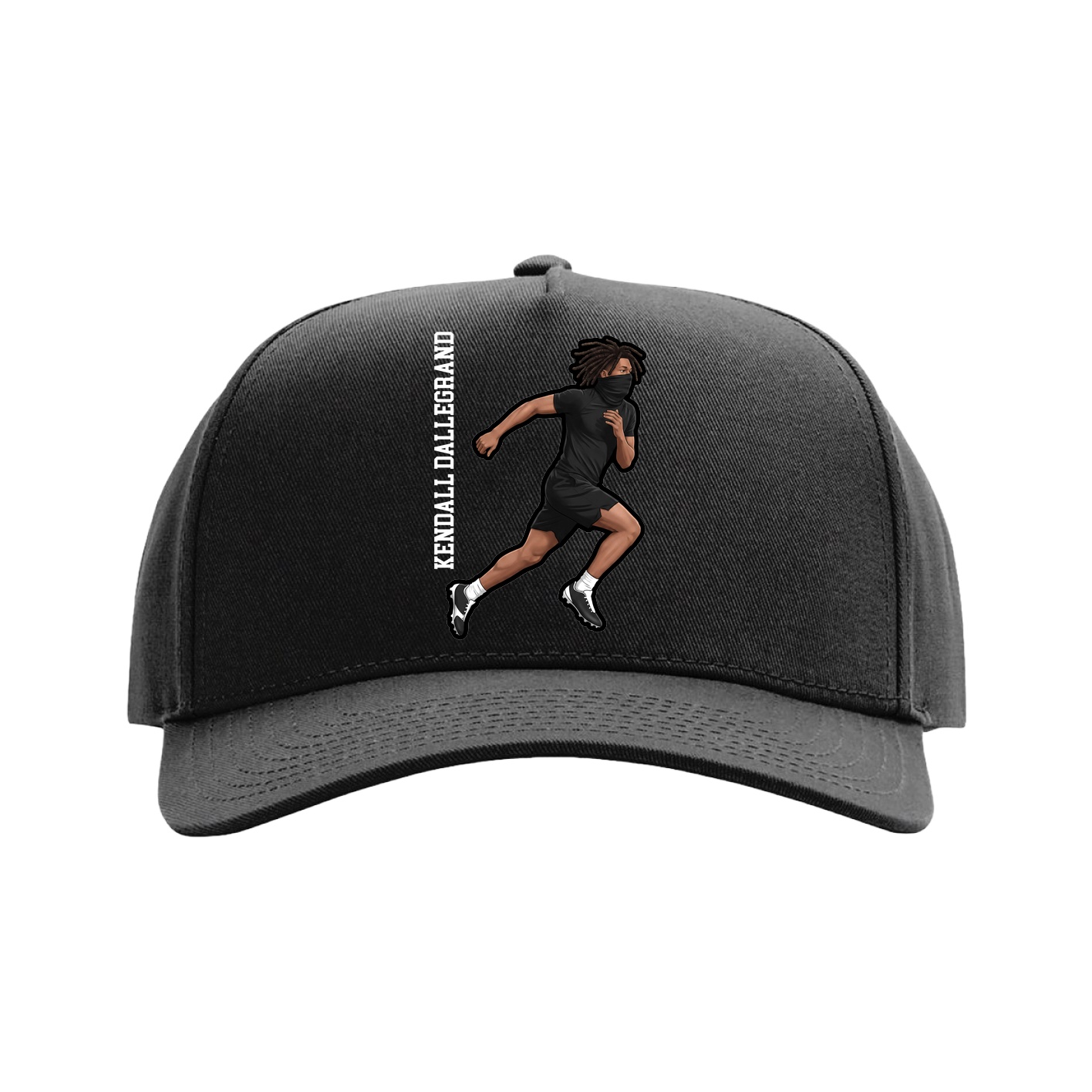 Full Fabric Five-Panel Champ Cap — Name Vertical in Black