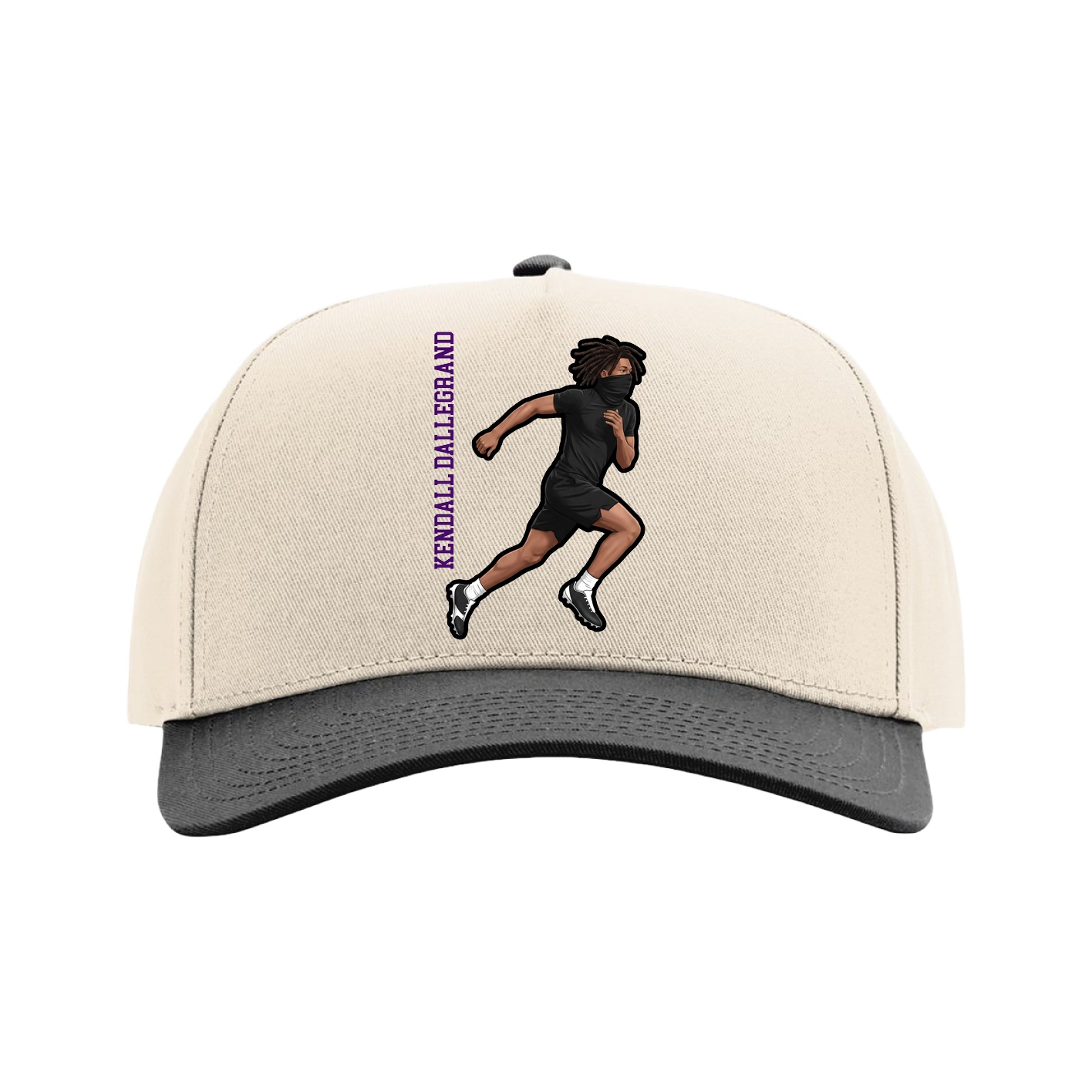 Full Fabric Five-Panel Champ Cap — Name Vertical in Cream/Black