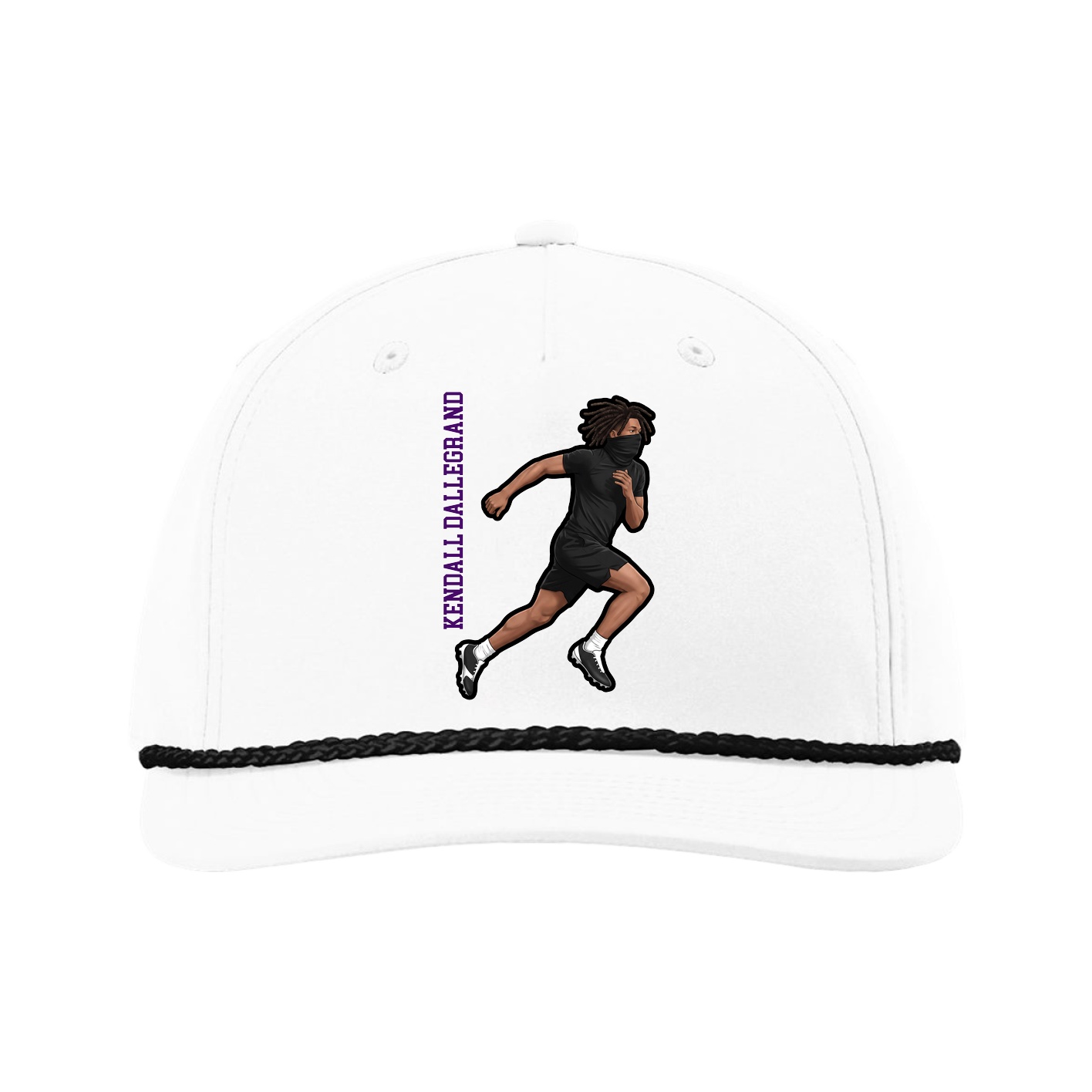 Five-Panel Classic Rope Cap — Name Vertical in White