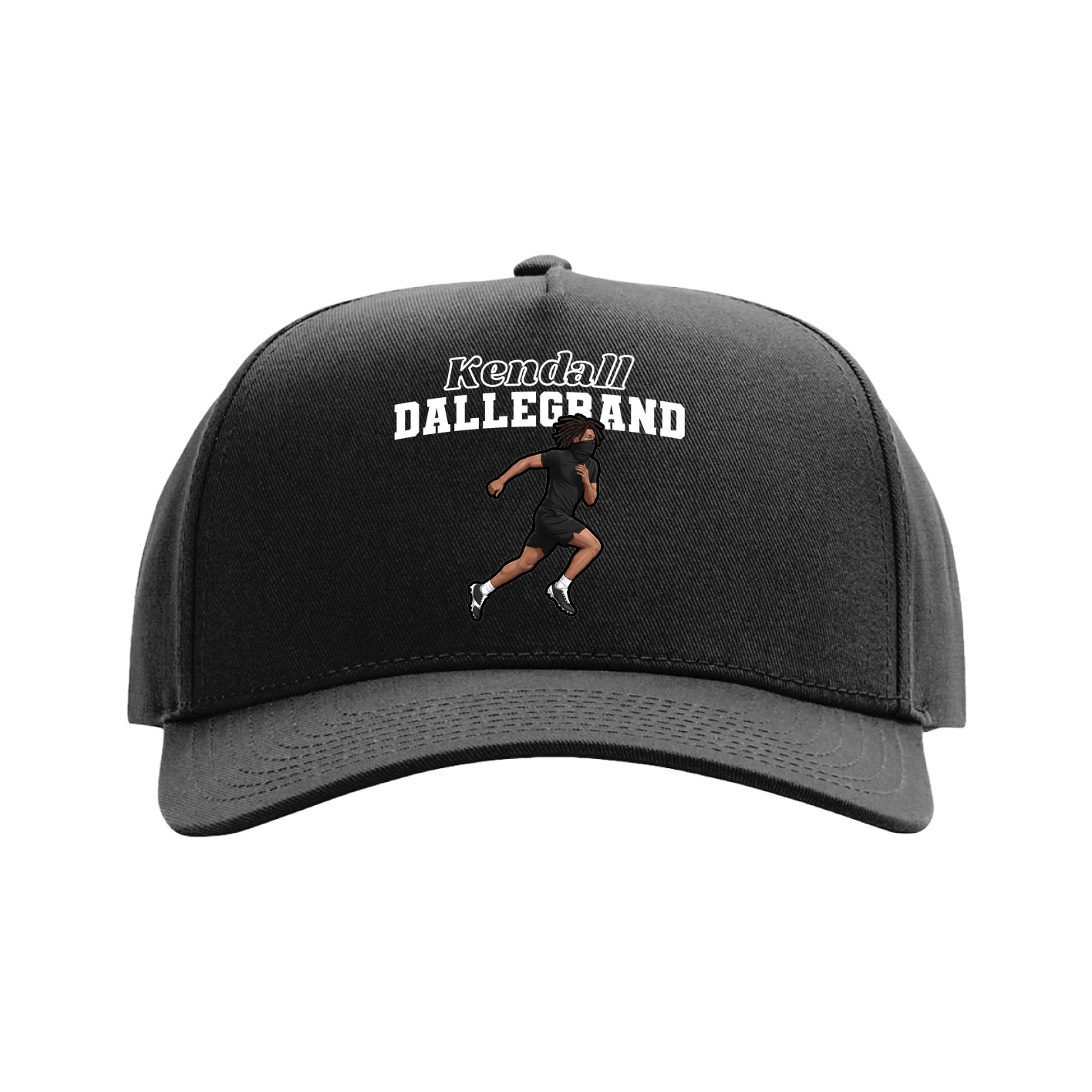Full Fabric Five-Panel Champ Cap — Name Arch in Black