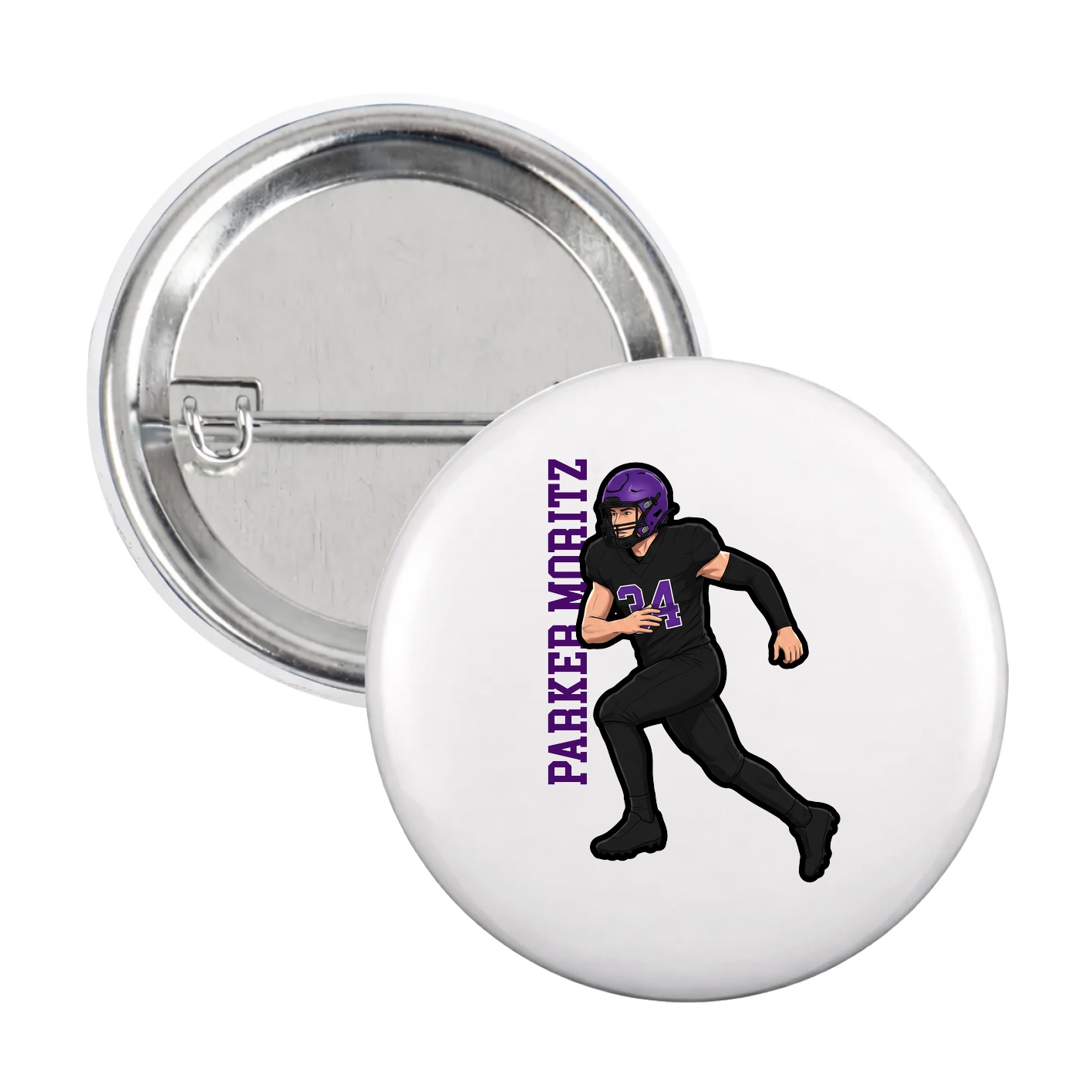 Game Day Button — Name Vertical in White
