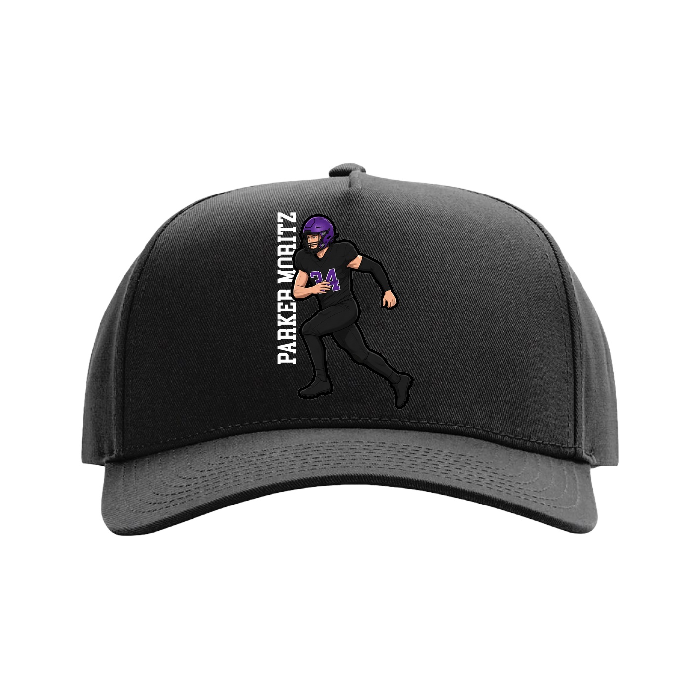 Full Fabric Five-Panel Champ Cap — Name Vertical in Black