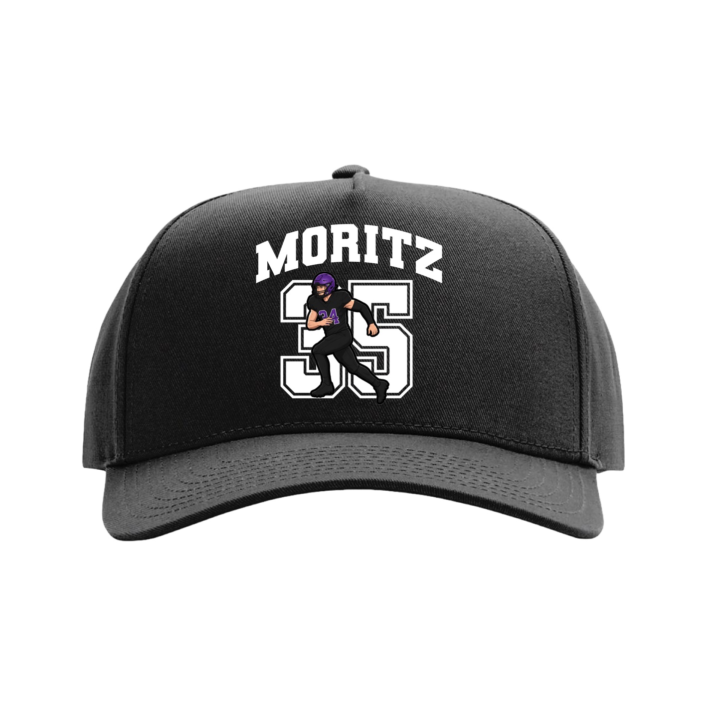 Full Fabric Five-Panel Champ Cap — Number in Black