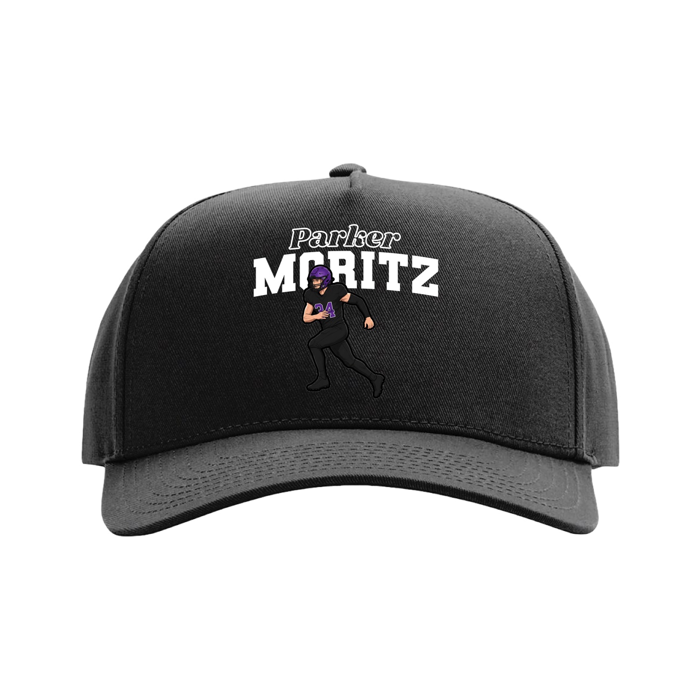 Full Fabric Five-Panel Champ Cap — Name Arch in Black