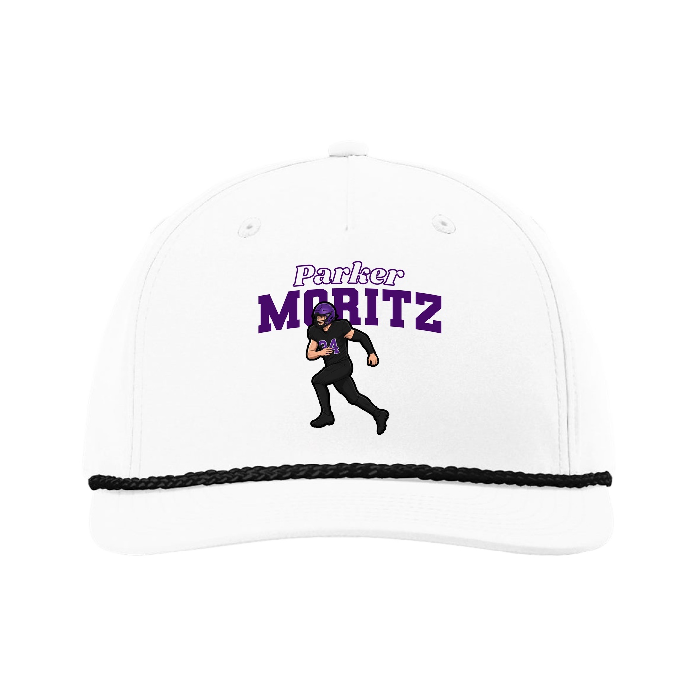 Five-Panel Classic Rope Cap — Name Arch in White