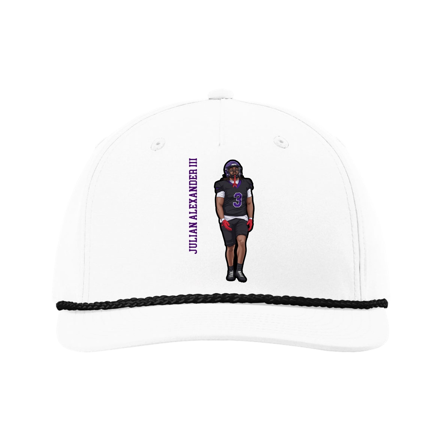 Five-Panel Classic Rope Cap — Name Vertical in White