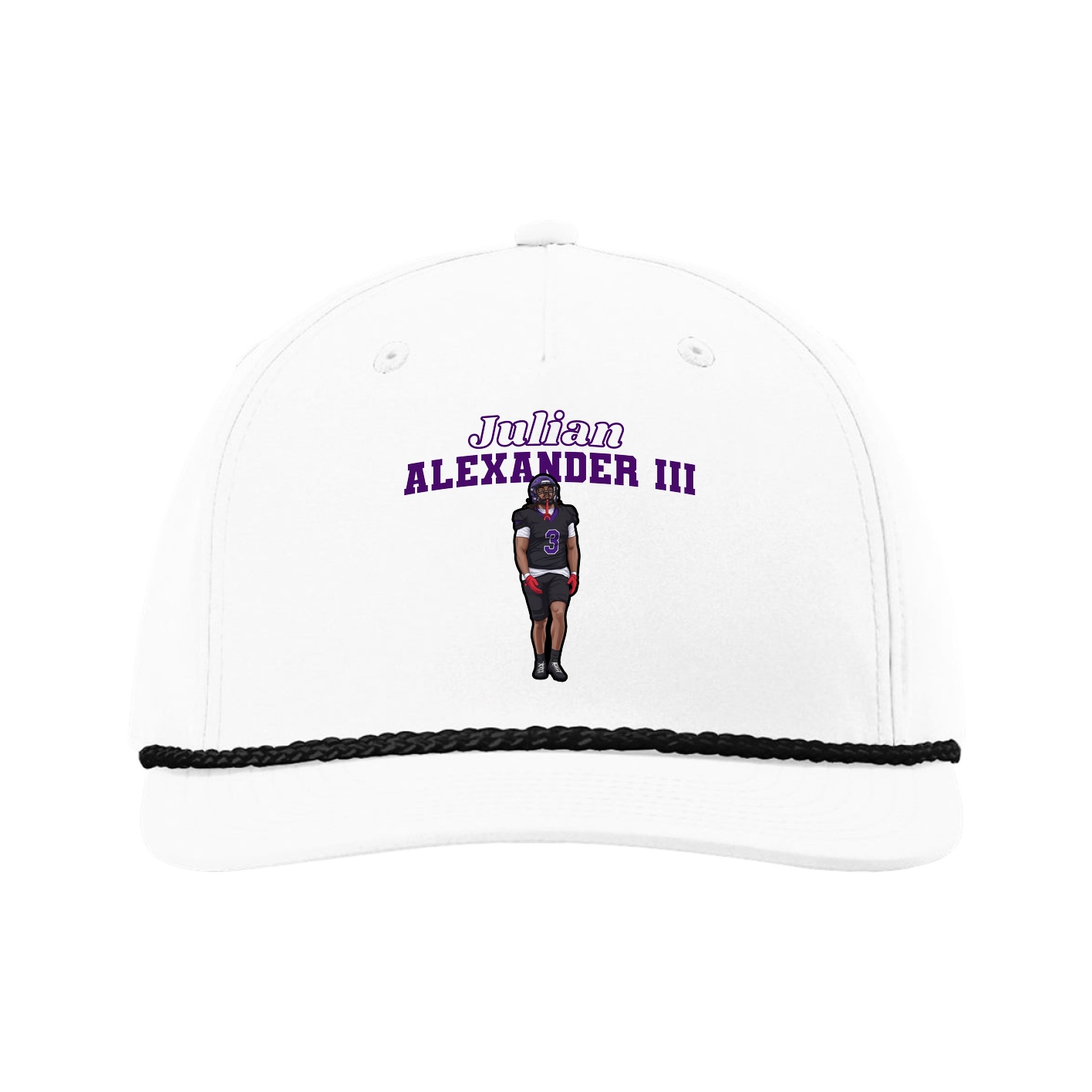 Five-Panel Classic Rope Cap — Name Arch in White