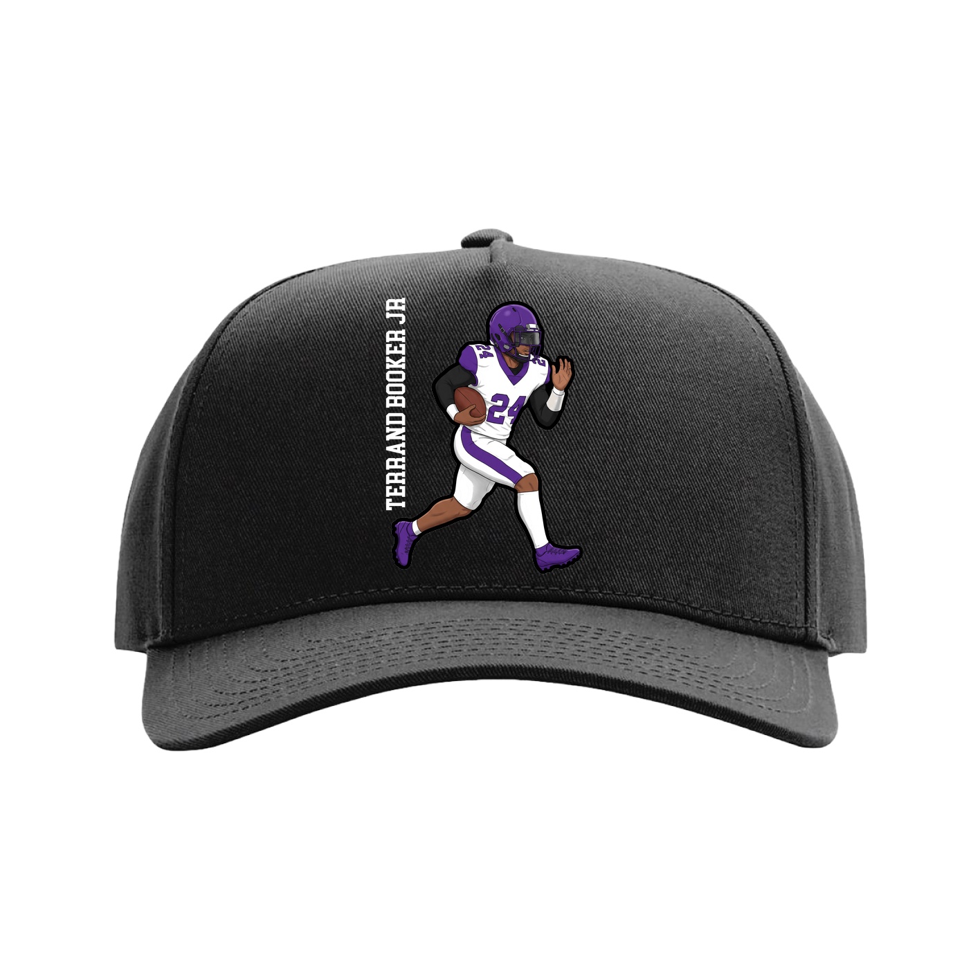 Full Fabric Five-Panel Champ Cap — Name Vertical in Black