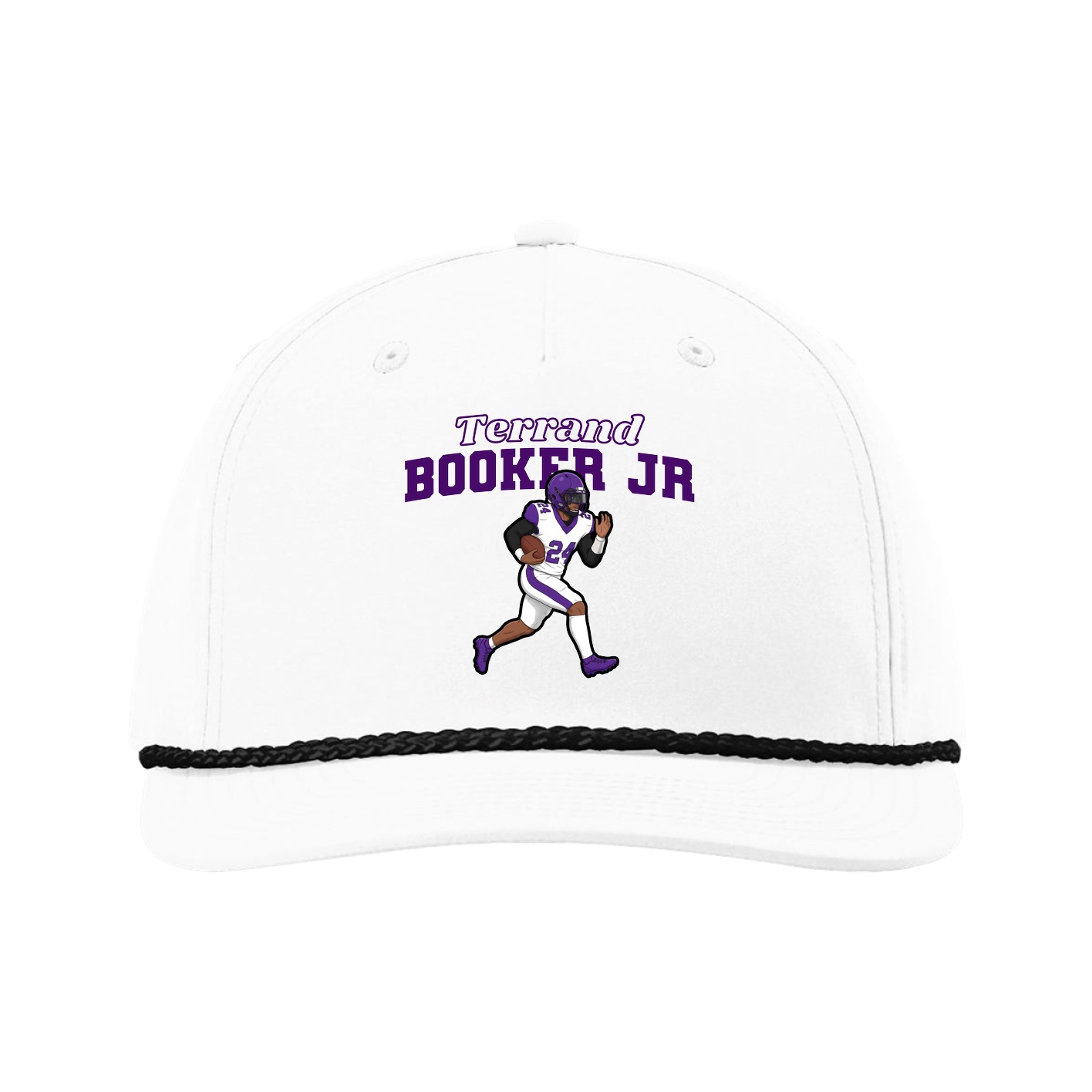 Five-Panel Classic Rope Cap — Name Arch in White