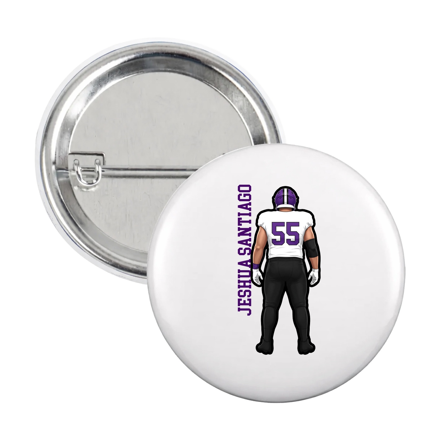 Game Day Button — Name Vertical in White