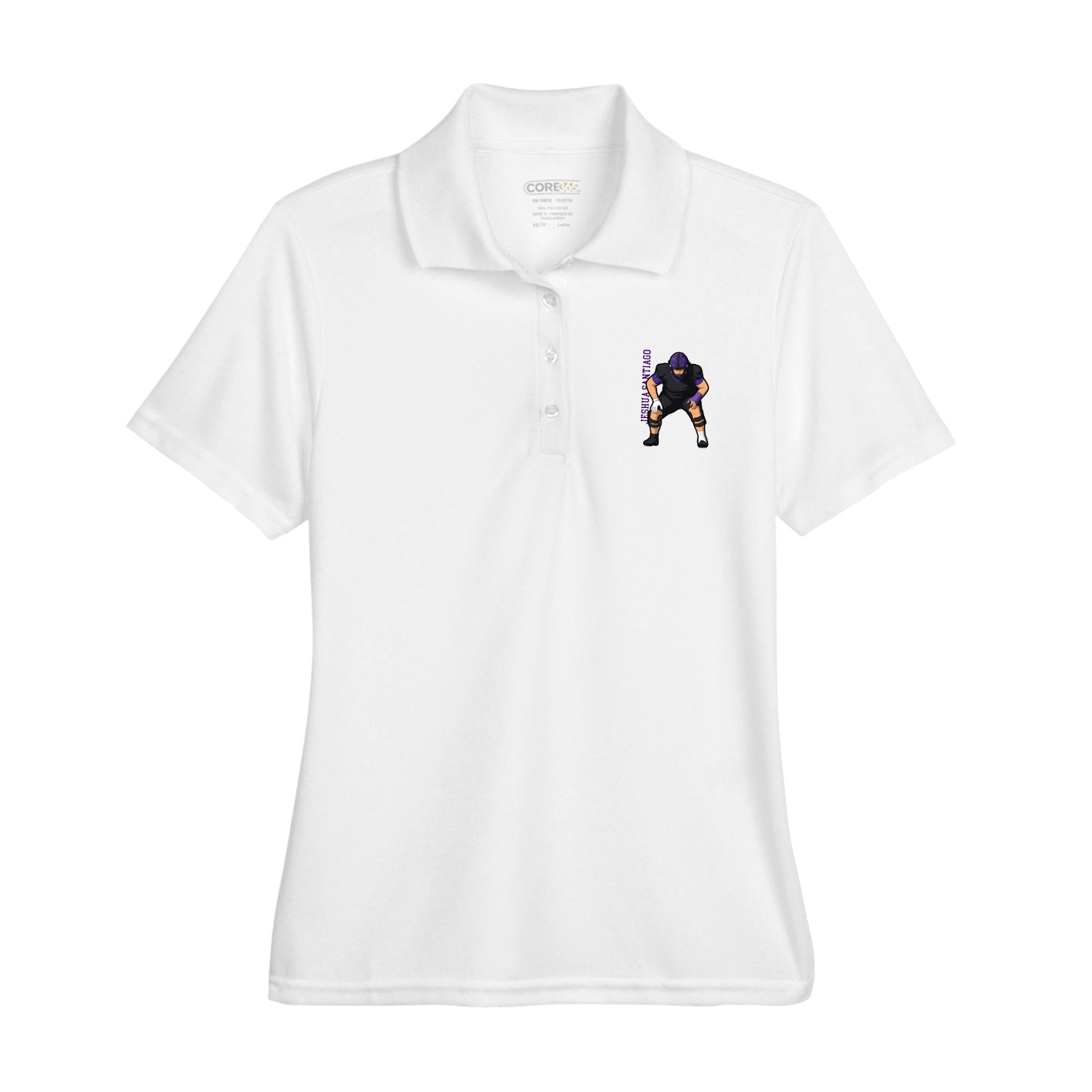 Womens Performance Polo — Name Vertical in White