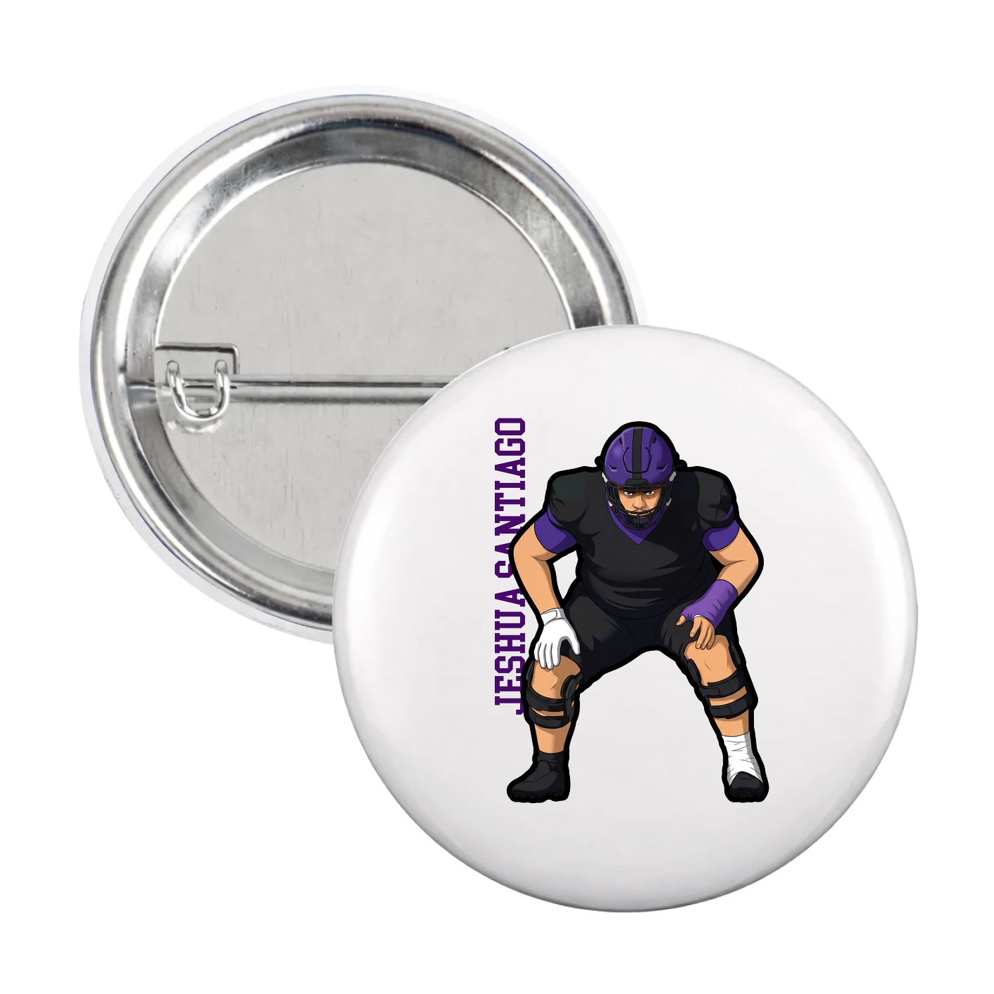 Game Day Button — Name Vertical in White
