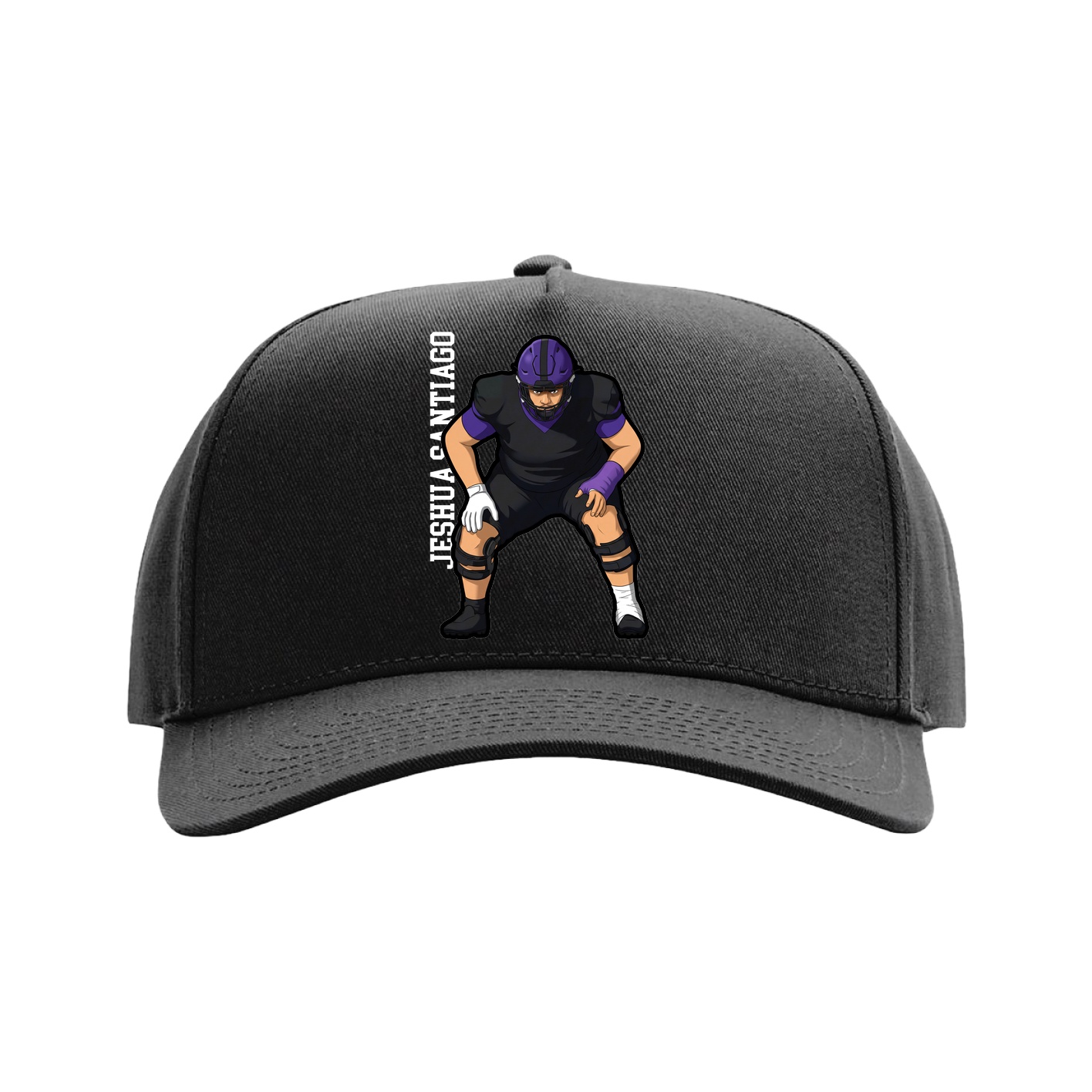 Full Fabric Five-Panel Champ Cap — Name Vertical in Black
