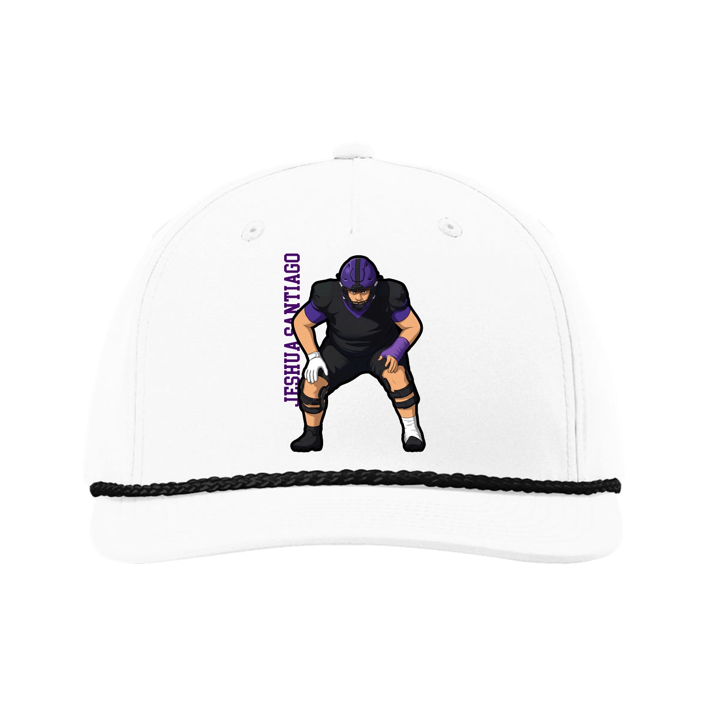 Five-Panel Classic Rope Cap — Name Vertical in White
