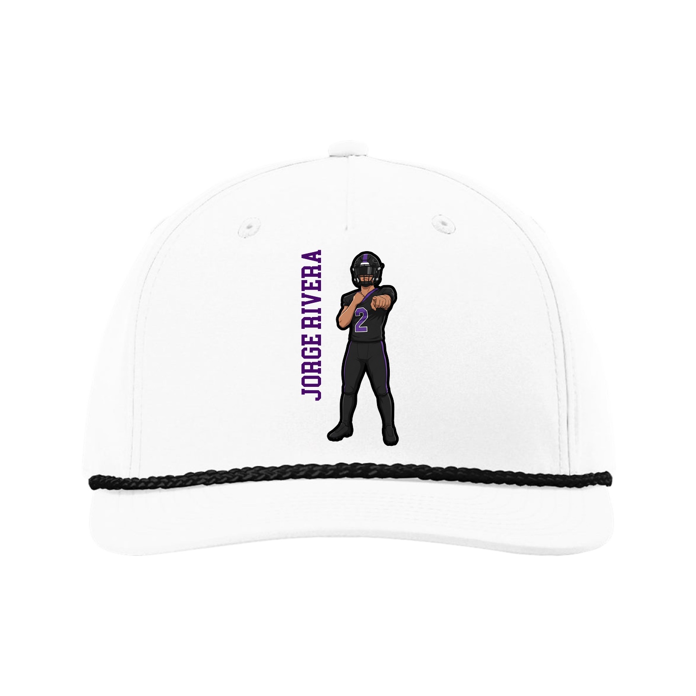 Five-Panel Classic Rope Cap — Name Vertical in White
