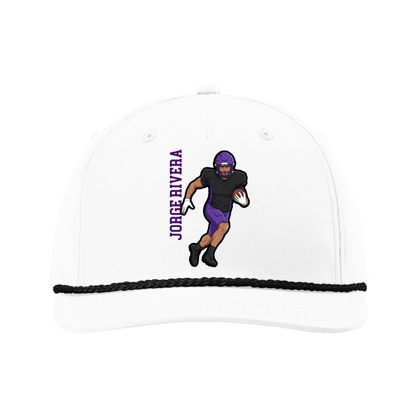 Five-Panel Classic Rope Cap — Name Vertical in White