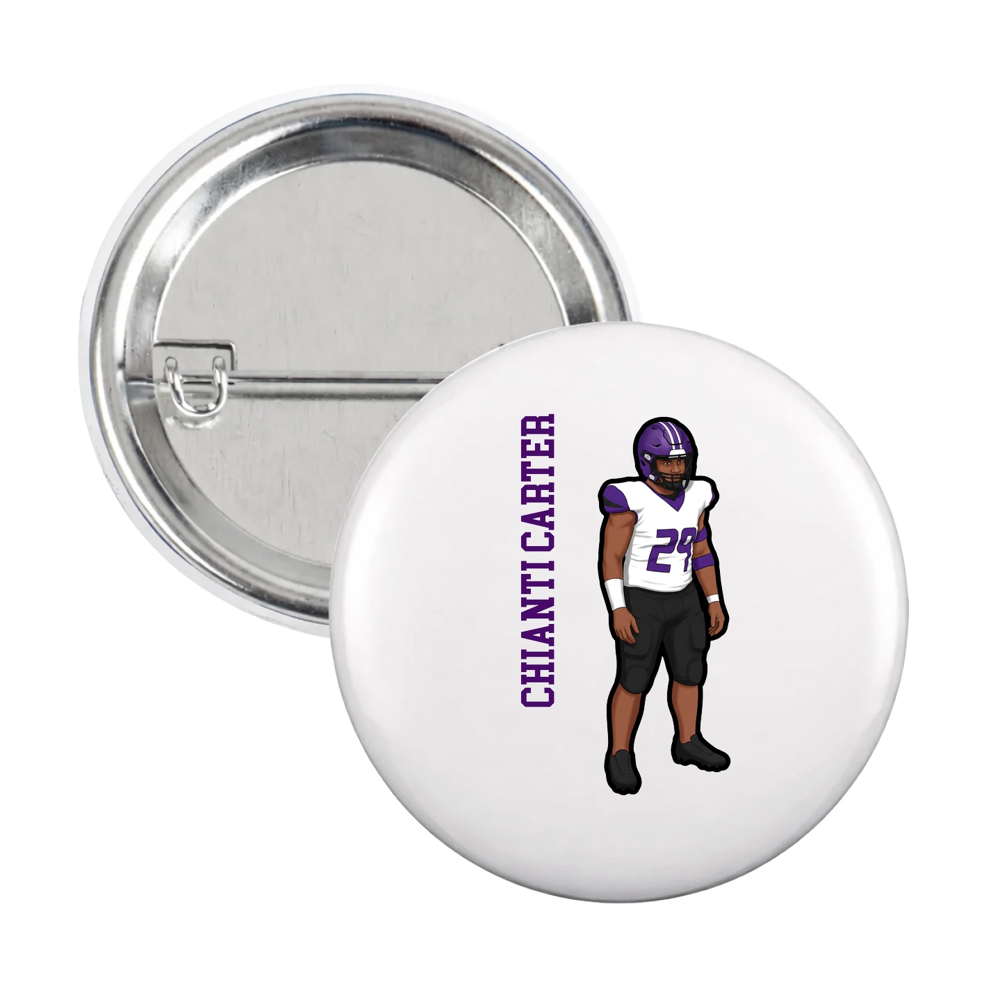 Game Day Button — Name Vertical in White