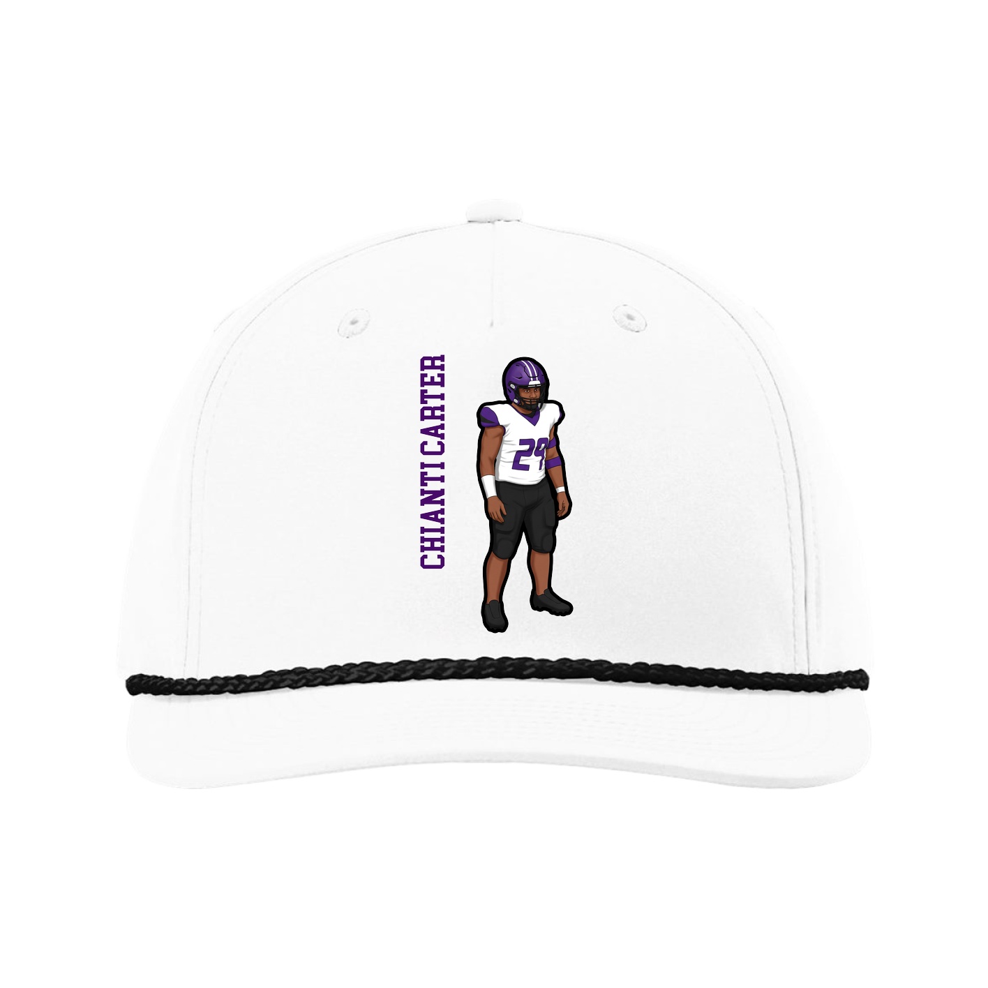 Five-Panel Classic Rope Cap — Name Vertical in White