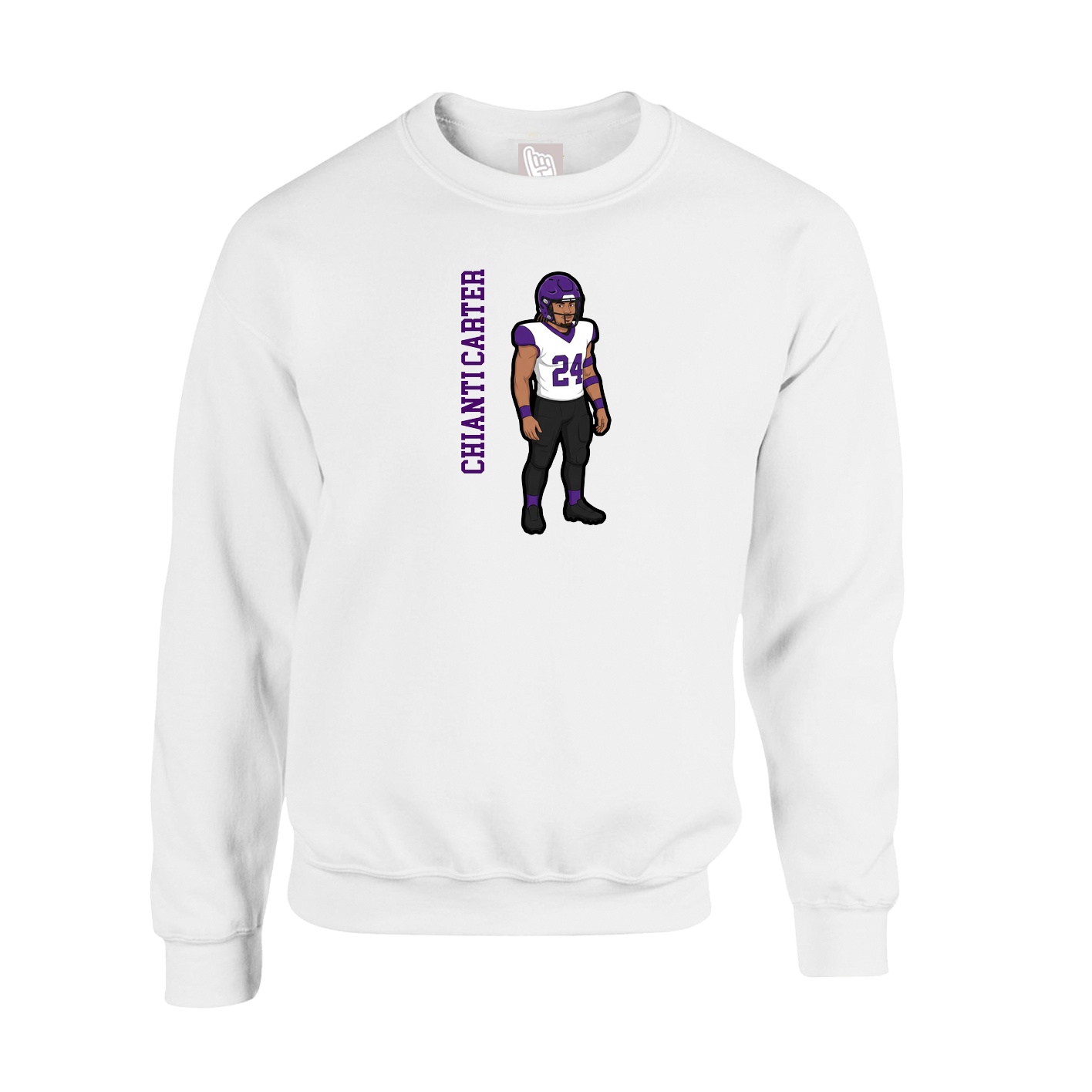 Fleece Crew — Name Vertical in White
