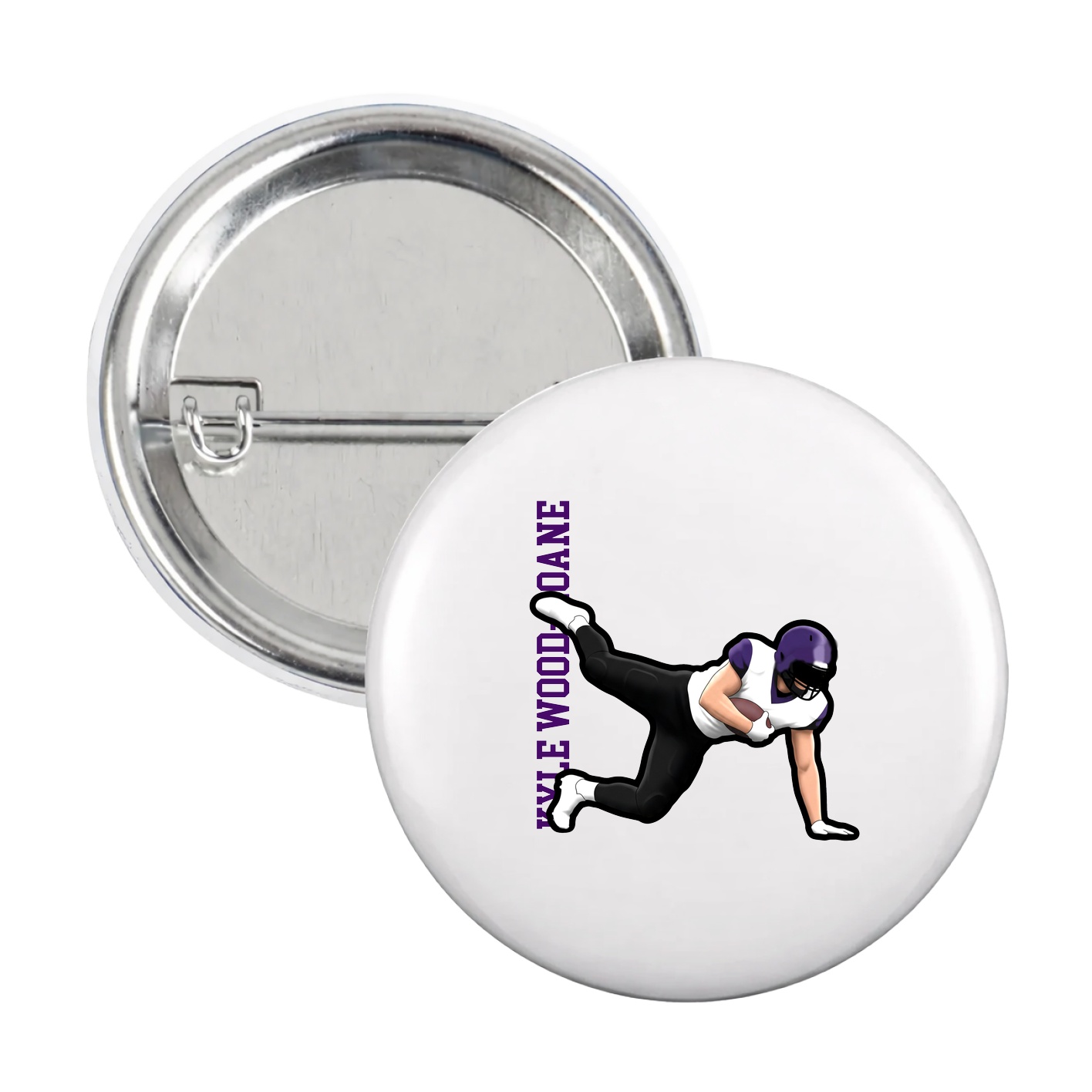 Game Day Button — Name Vertical in White