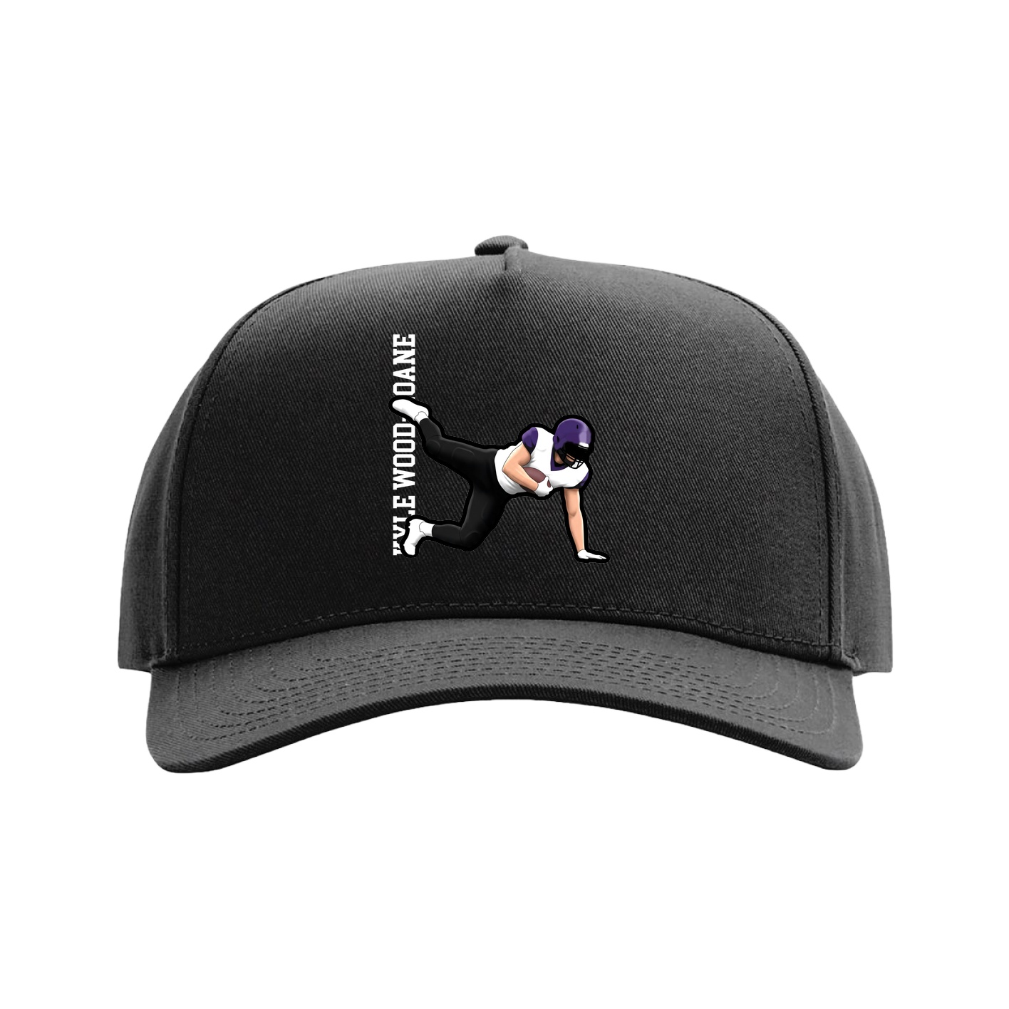 Full Fabric Five-Panel Champ Cap — Name Vertical in Black