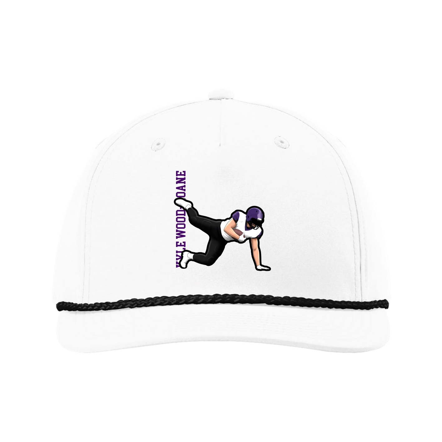 Five-Panel Classic Rope Cap — Name Vertical in White