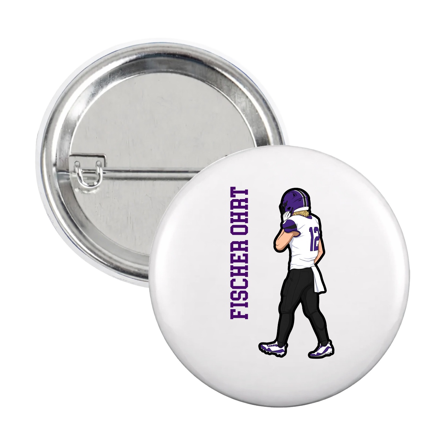 Game Day Button — Name Vertical in White