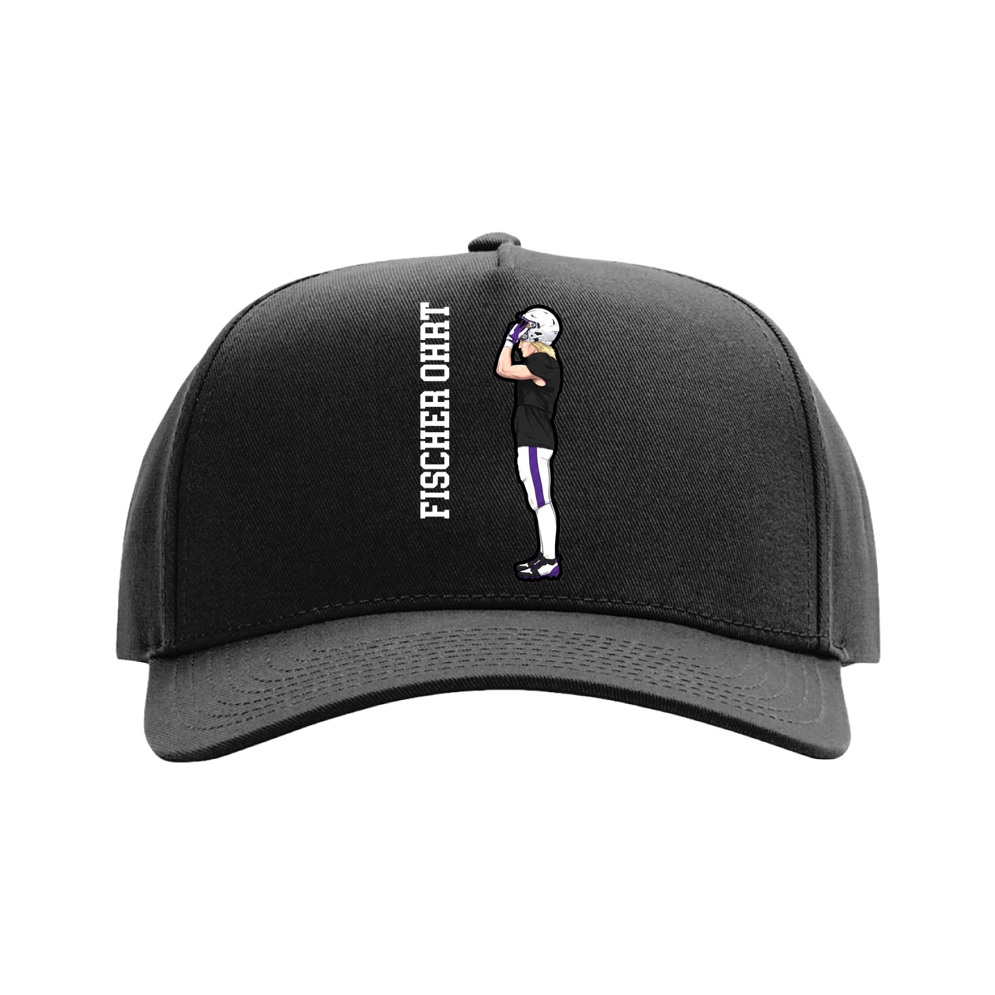 Full Fabric Five-Panel Champ Cap — Name Vertical in Black