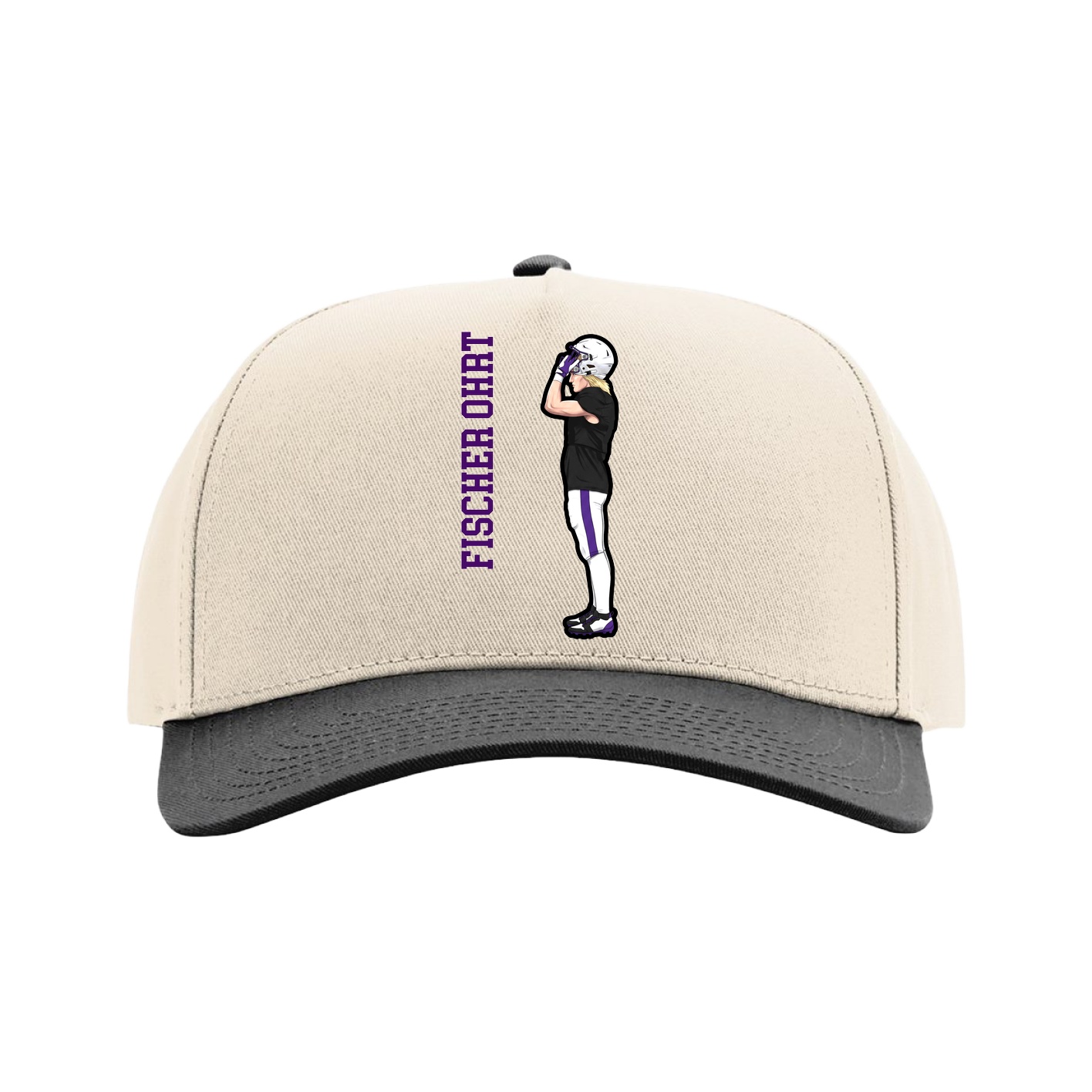 Full Fabric Five-Panel Champ Cap — Name Vertical in Cream/Black