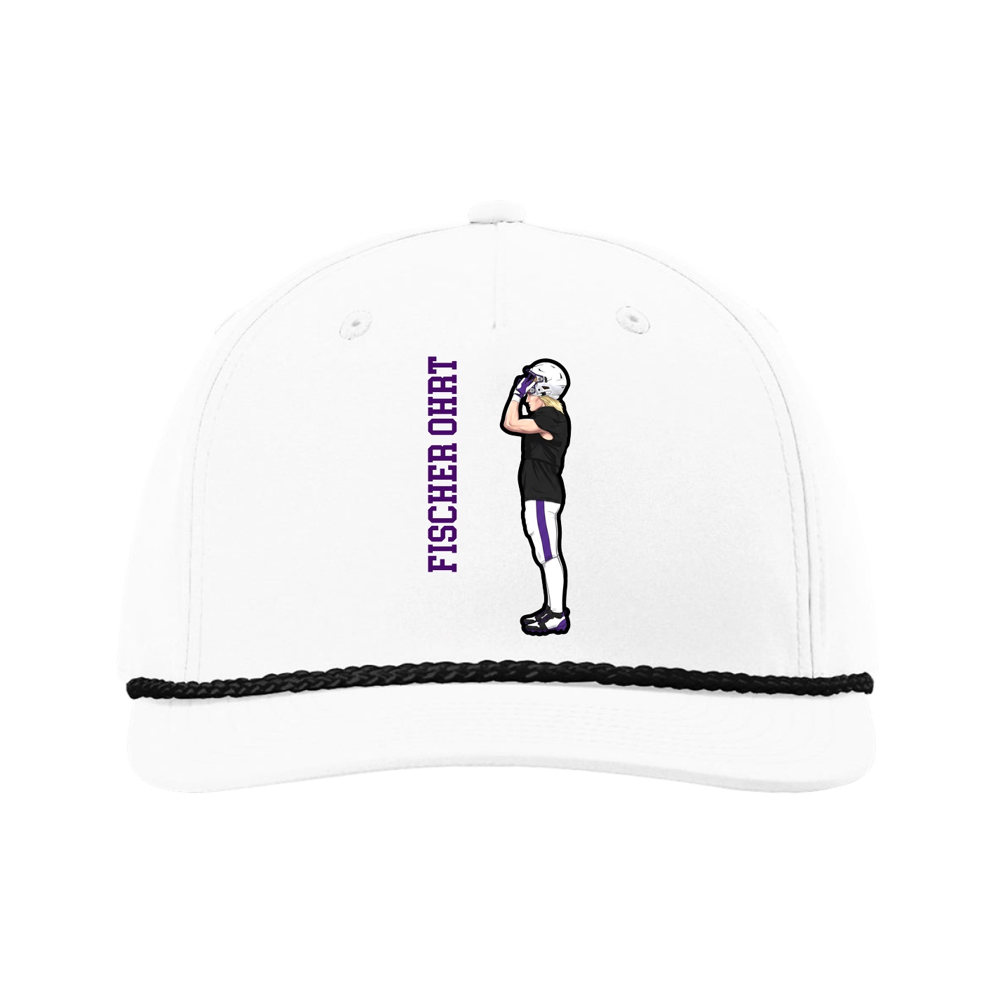 Five-Panel Classic Rope Cap — Name Vertical in White