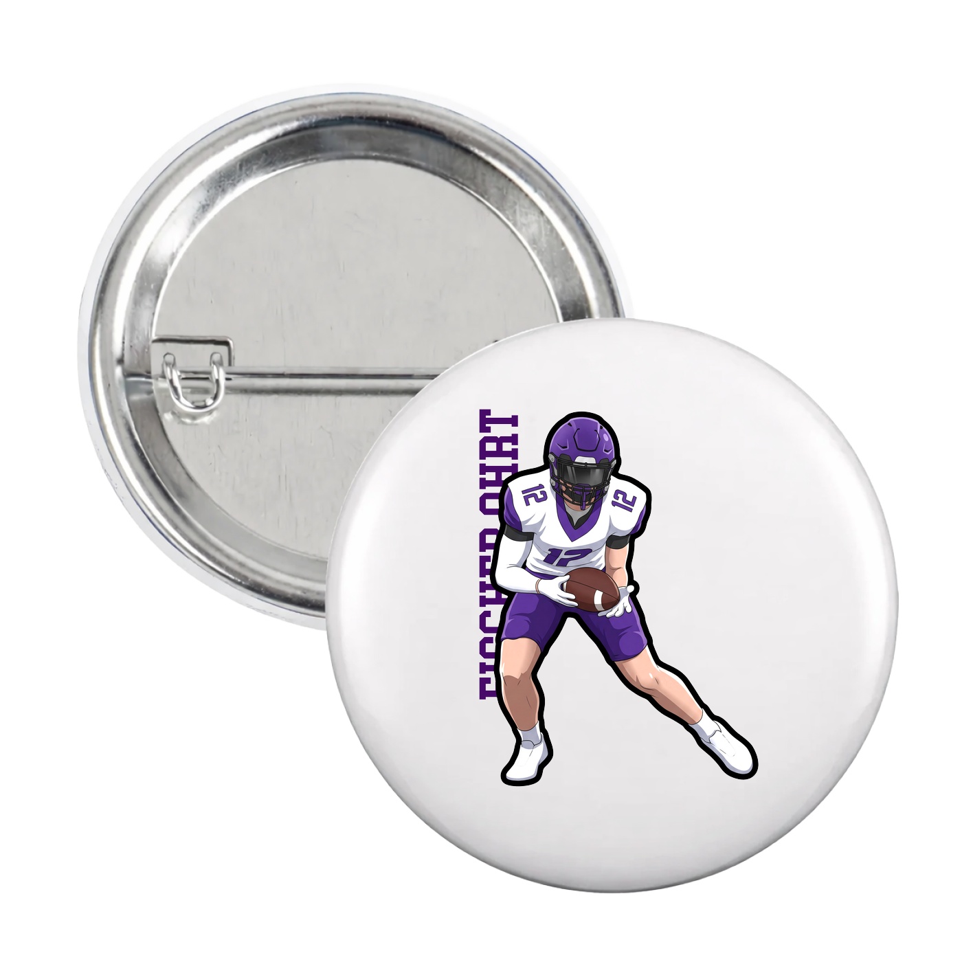 Game Day Button — Name Vertical in White