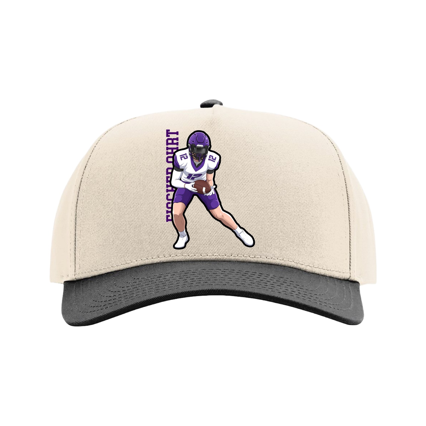 Full Fabric Five-Panel Champ Cap — Name Vertical in Cream/Black