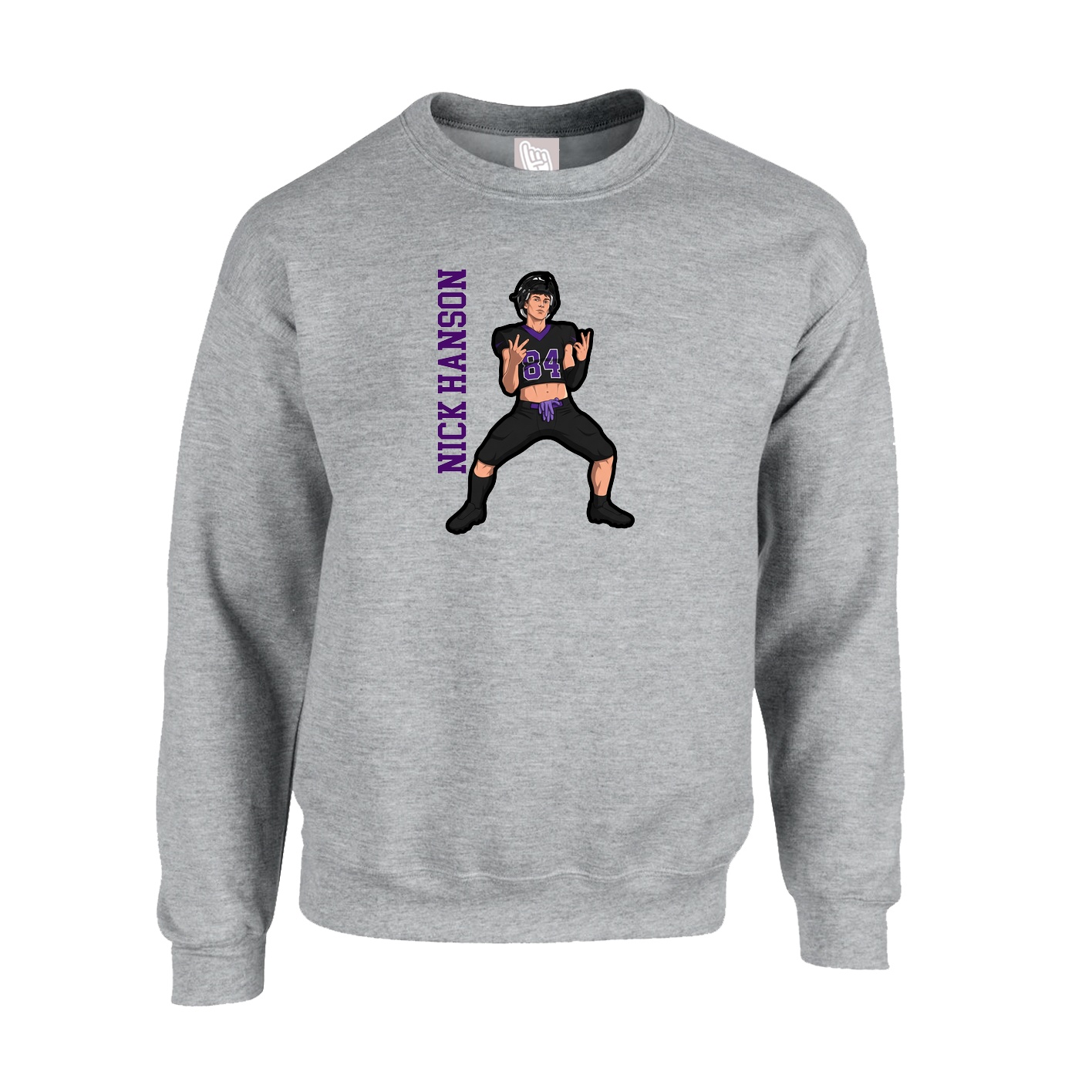 Fleece Crew — Name Vertical in Grey