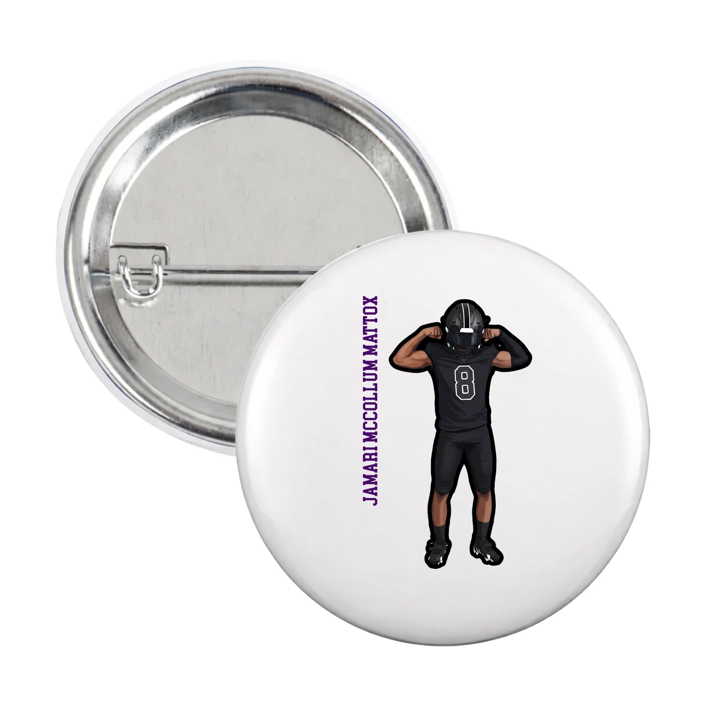 Game Day Button — Name Vertical in White