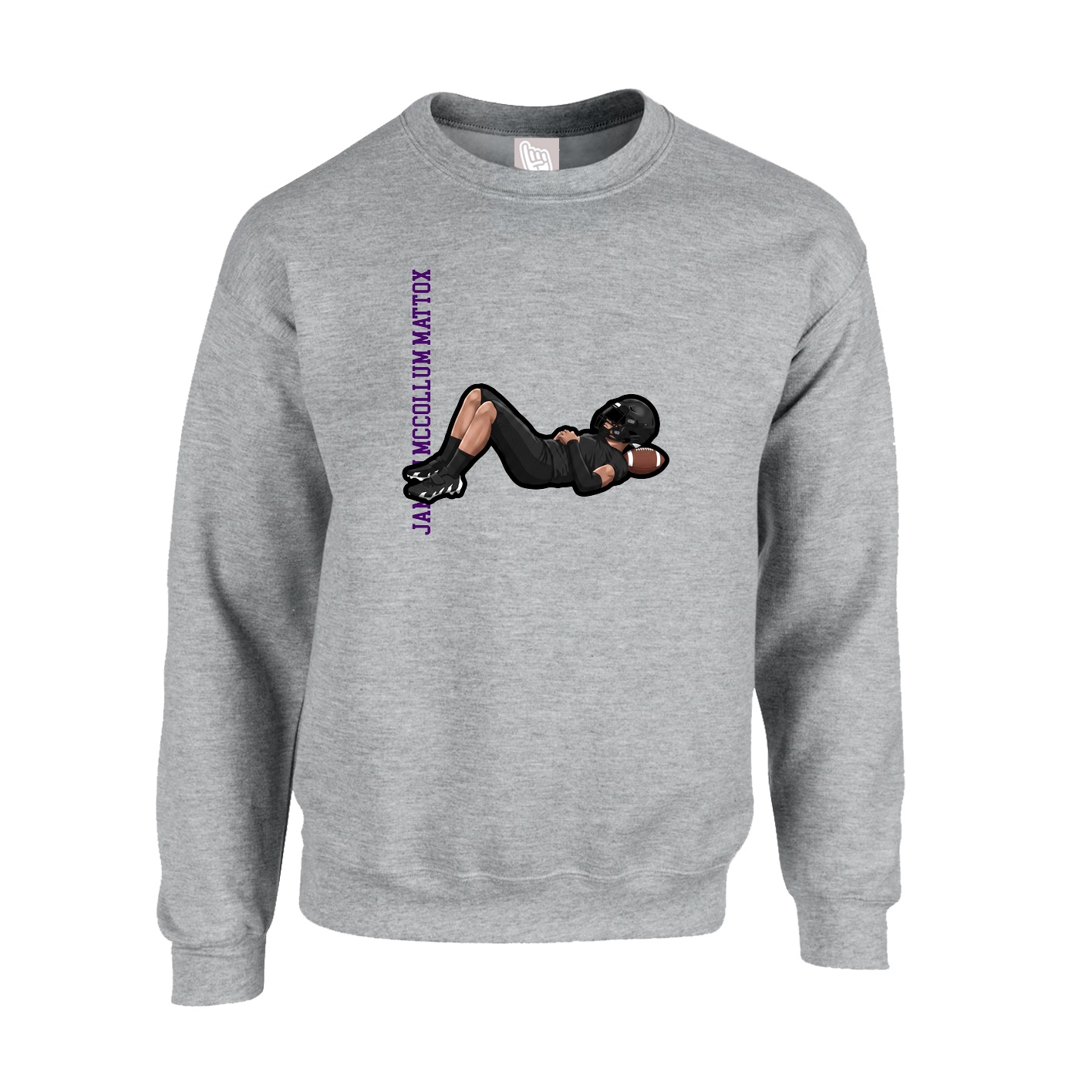 Fleece Crew — Name Vertical in Grey